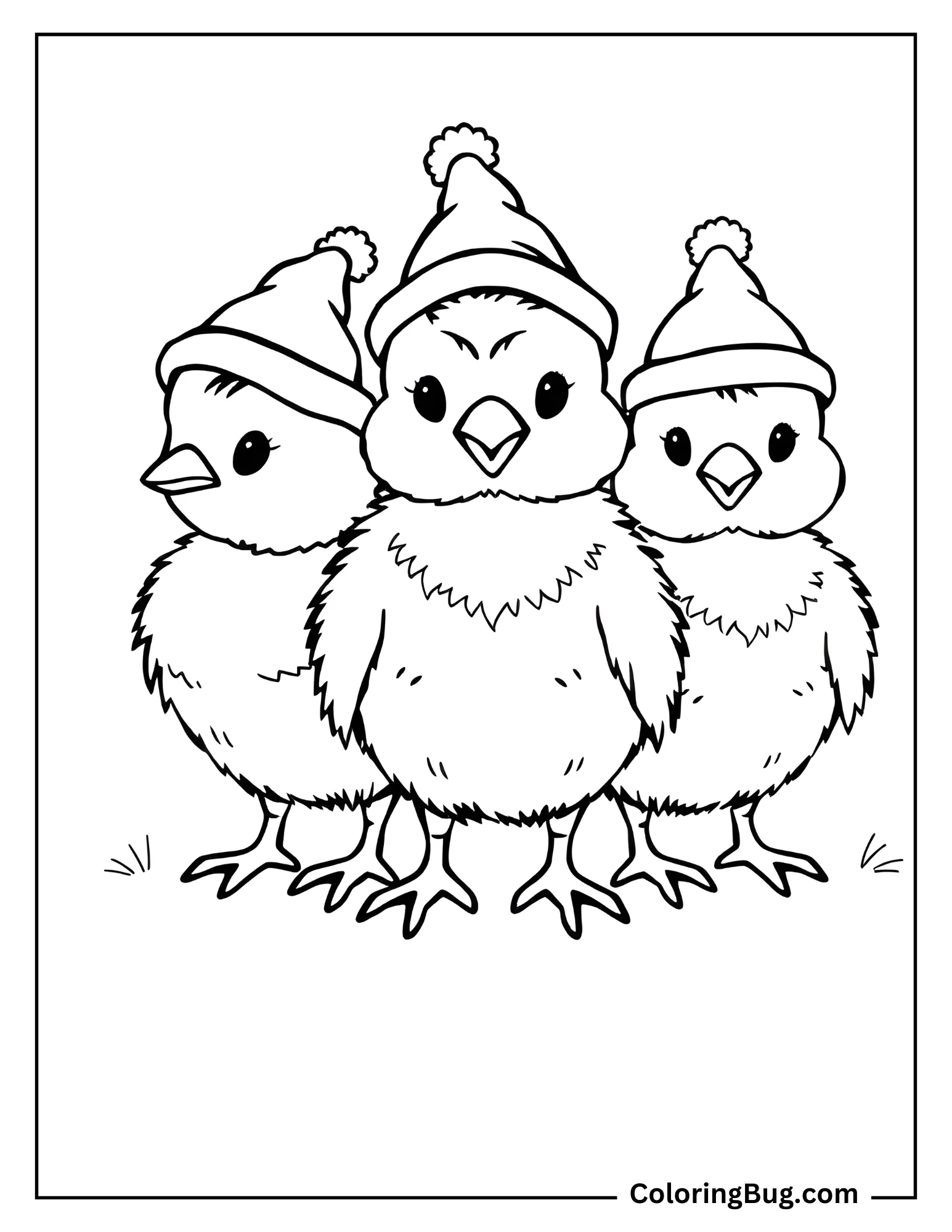Baby Chicks Wearing Tiny Hats Coloring Sheet
