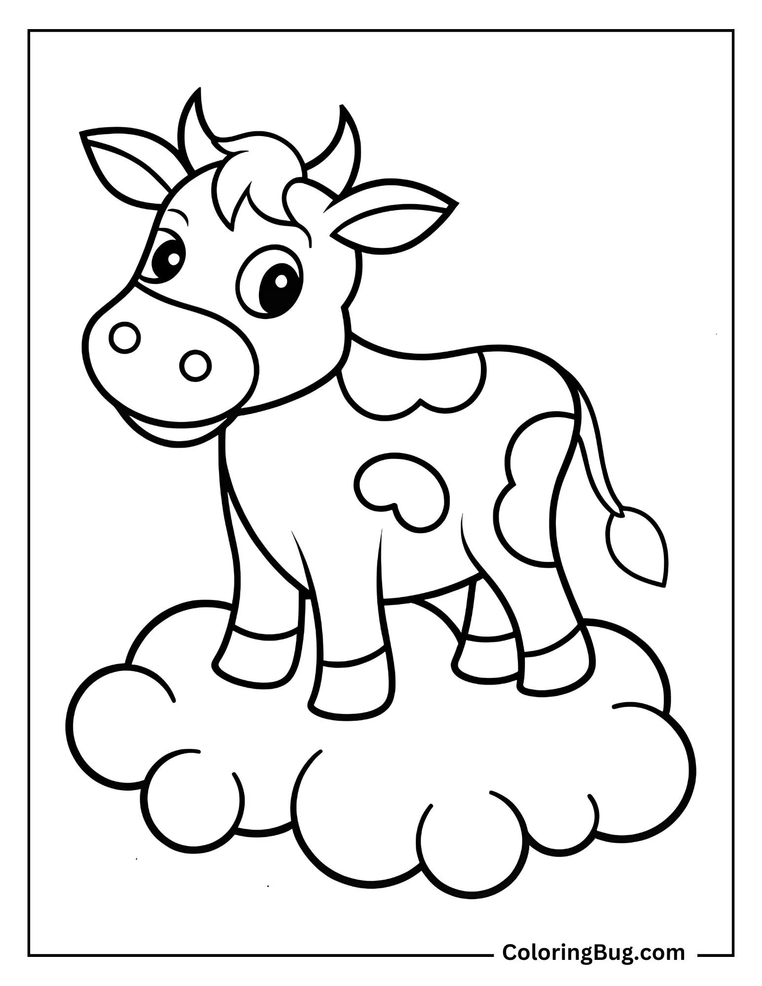 Baby Cow On Cloud Coloring Sheet