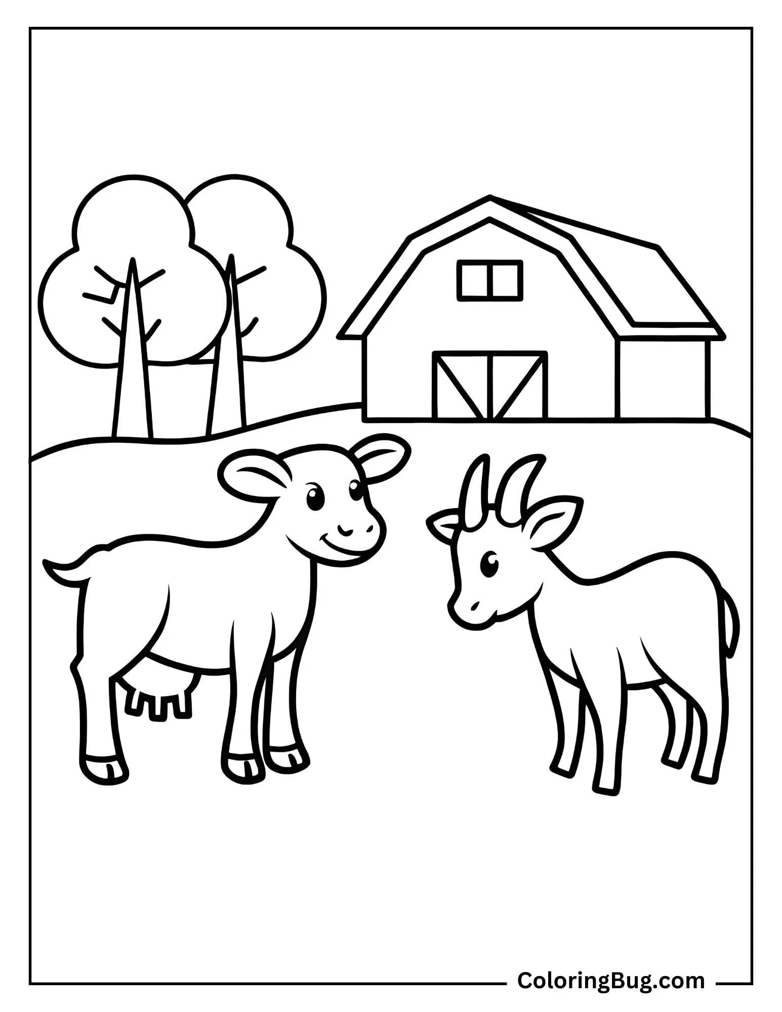 Baby Cow With Goat Coloring Sheet
