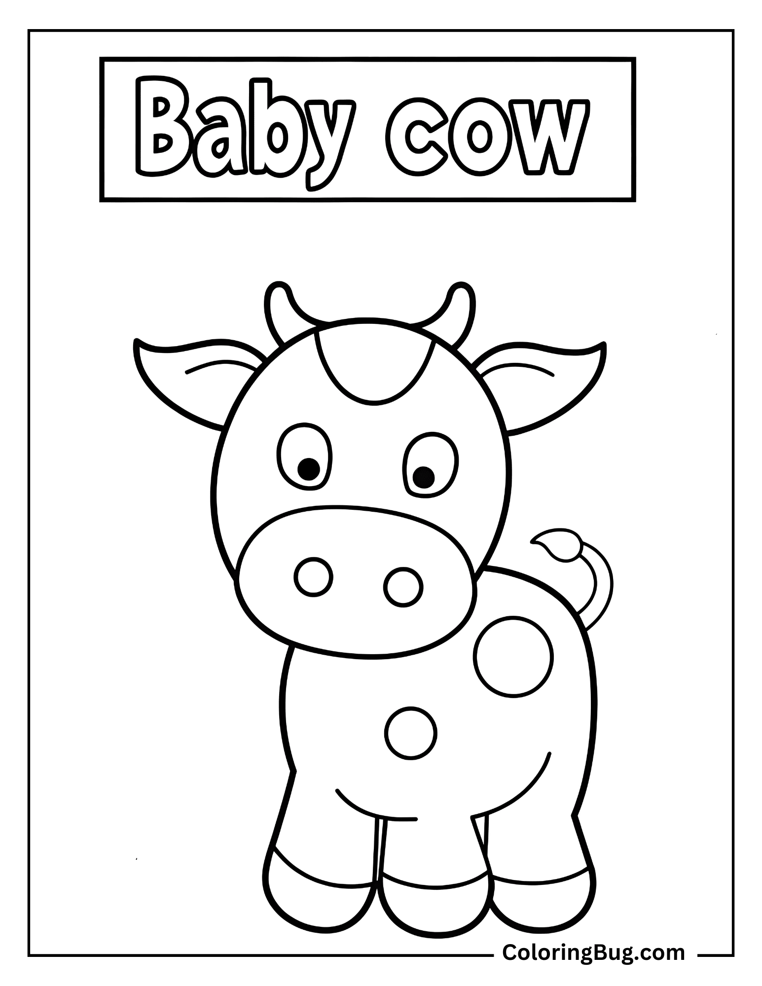 Baby Cow With Text Coloring Sheet
