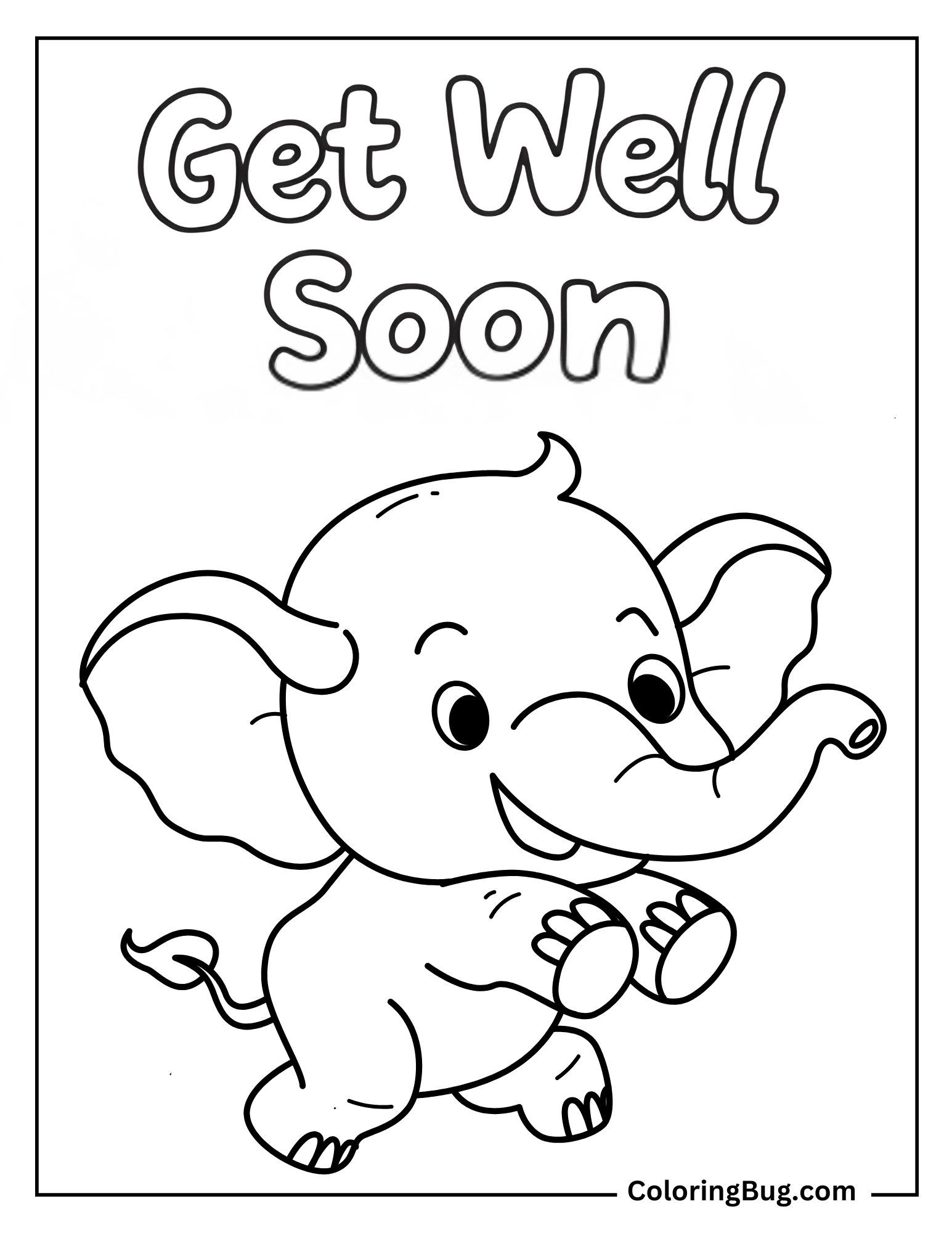 Baby Elephant Jumping With Get Well Soon Text Coloring Sheet