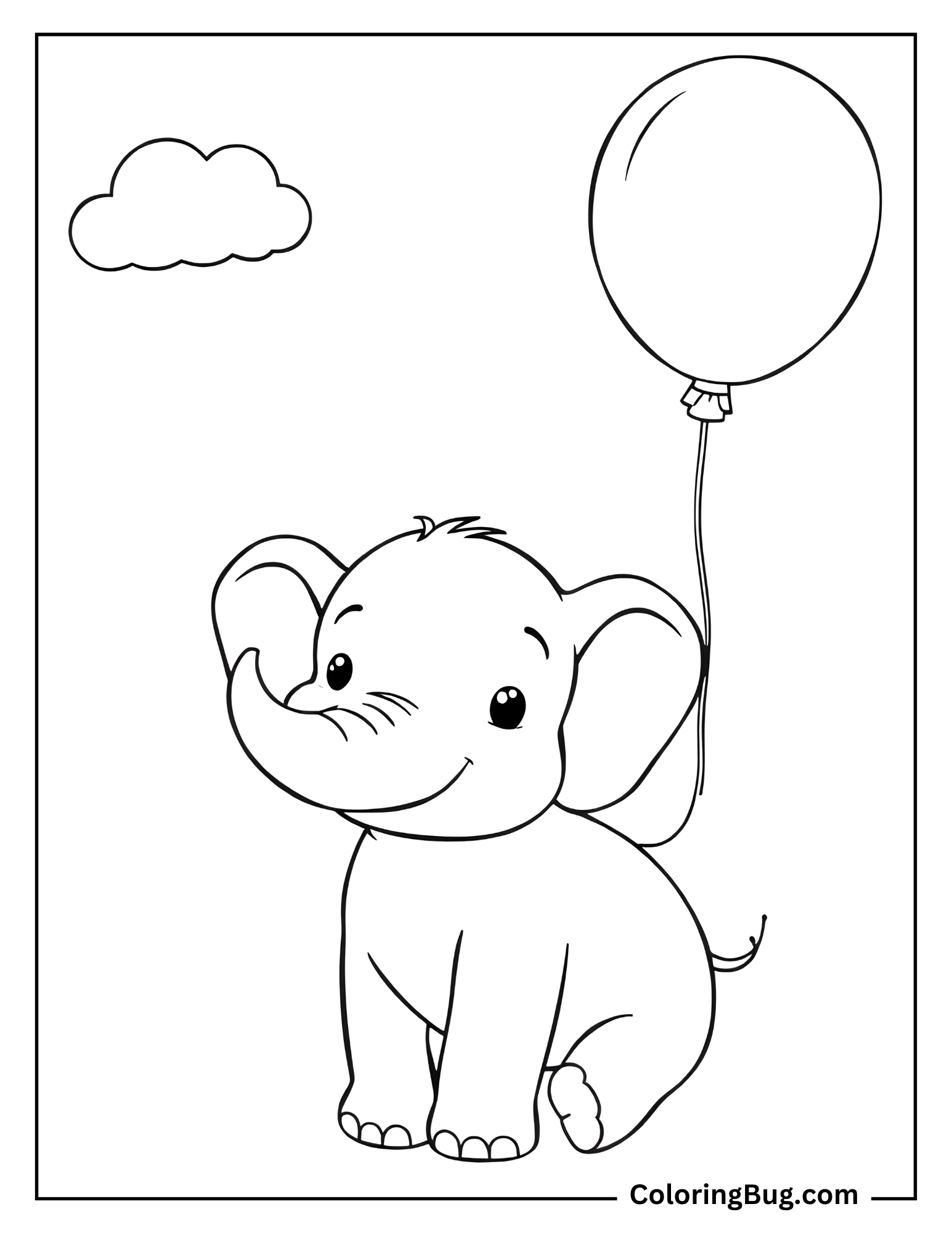 Baby Elephant With Balloon coloring sheet