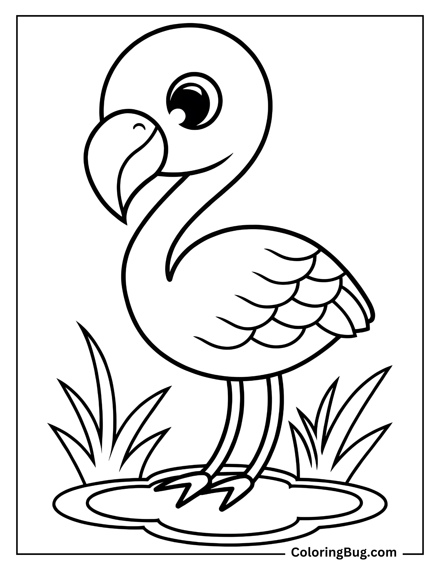Baby Flamingo in Lake  Coloring Sheet