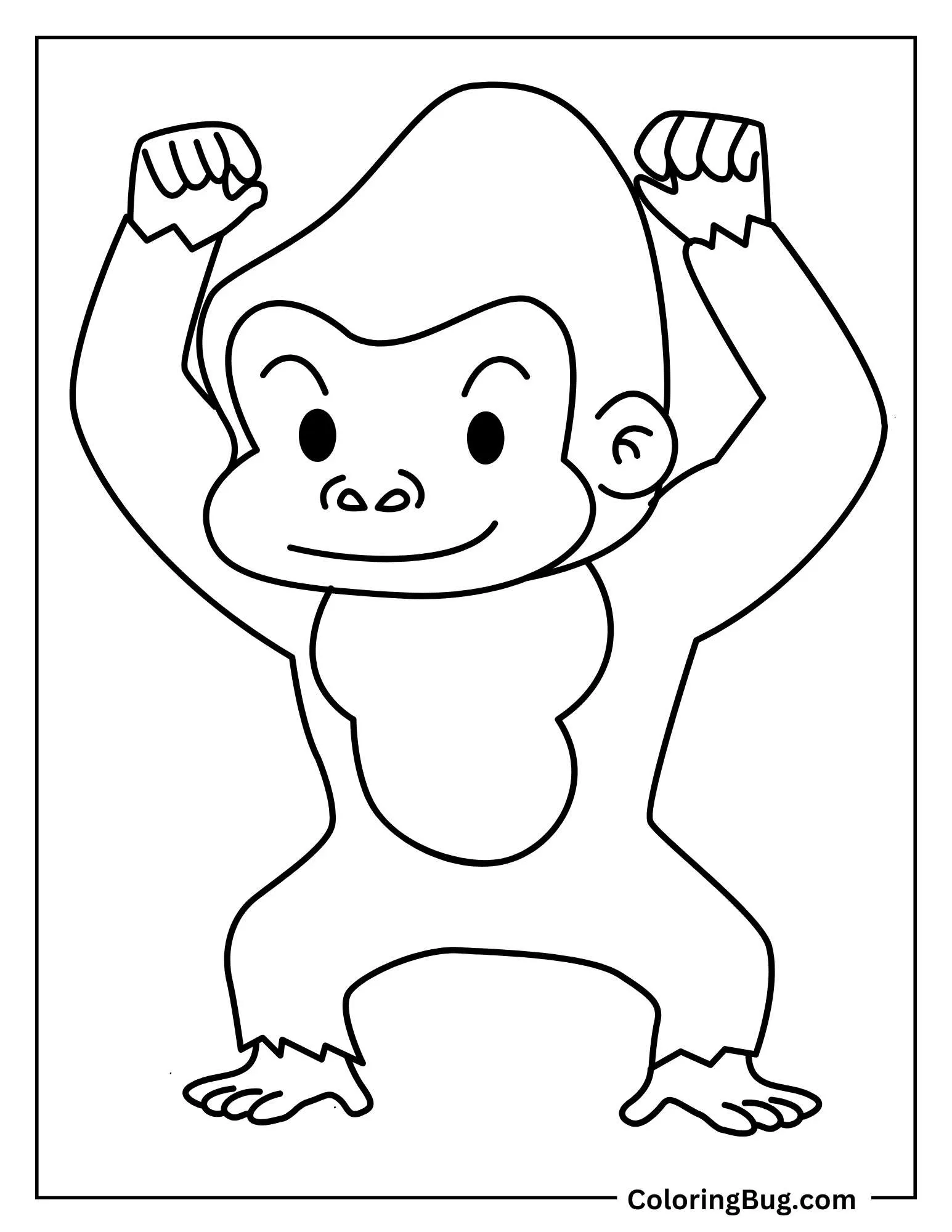 Baby Gorilla With Arms Up Coloring Sheet