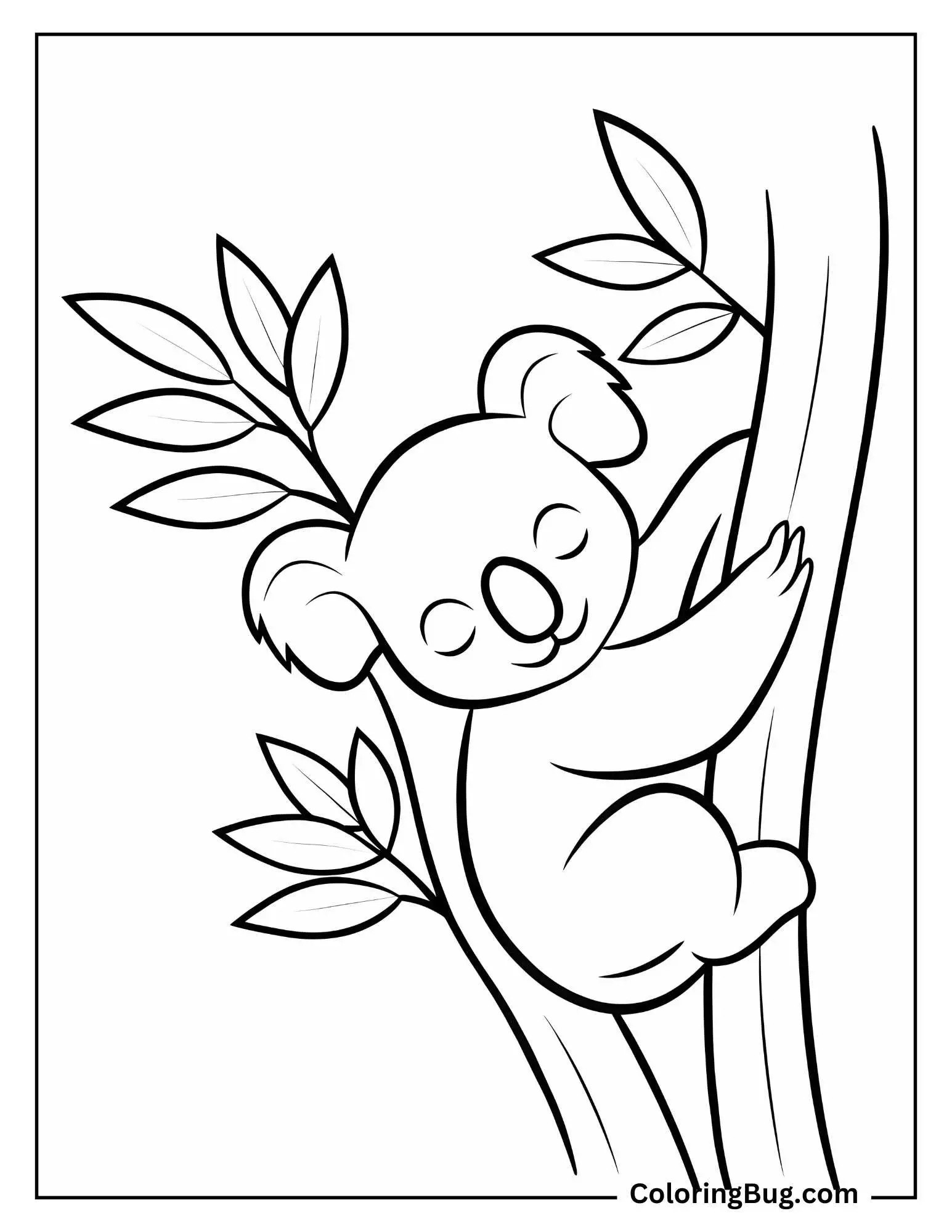 Baby Koala Resting on Tree Coloring Sheet 