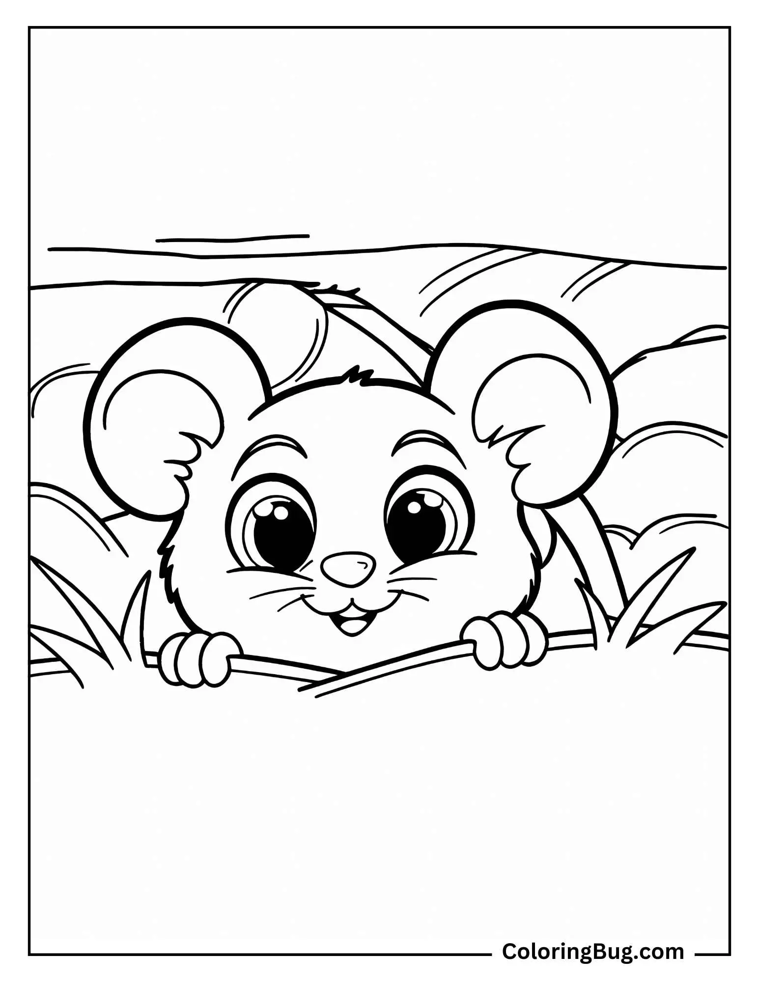 Baby Mouse Peeking Out of a Hole Coloring Sheet