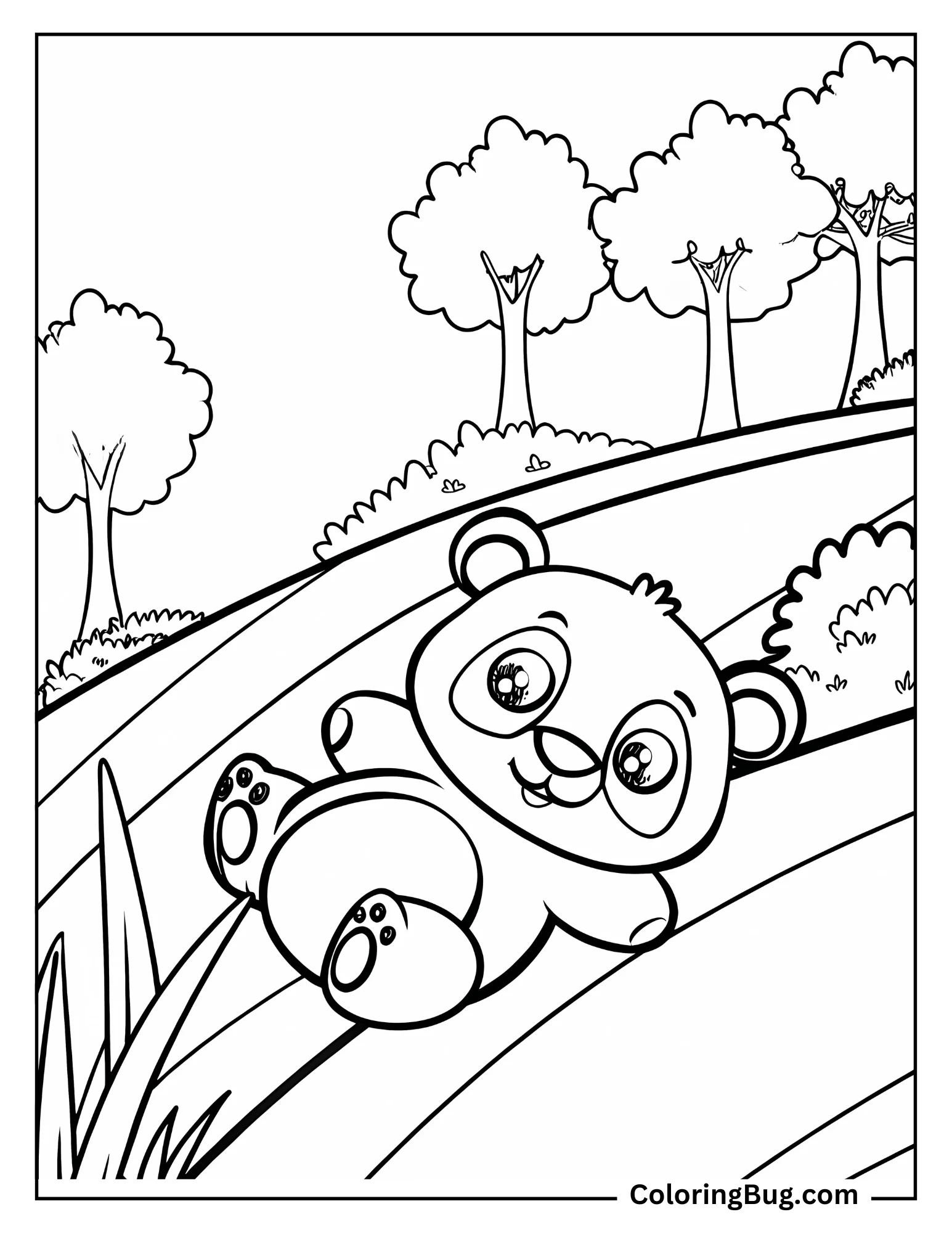 Baby Panda Rolling Down Hill Coloring Sheet 