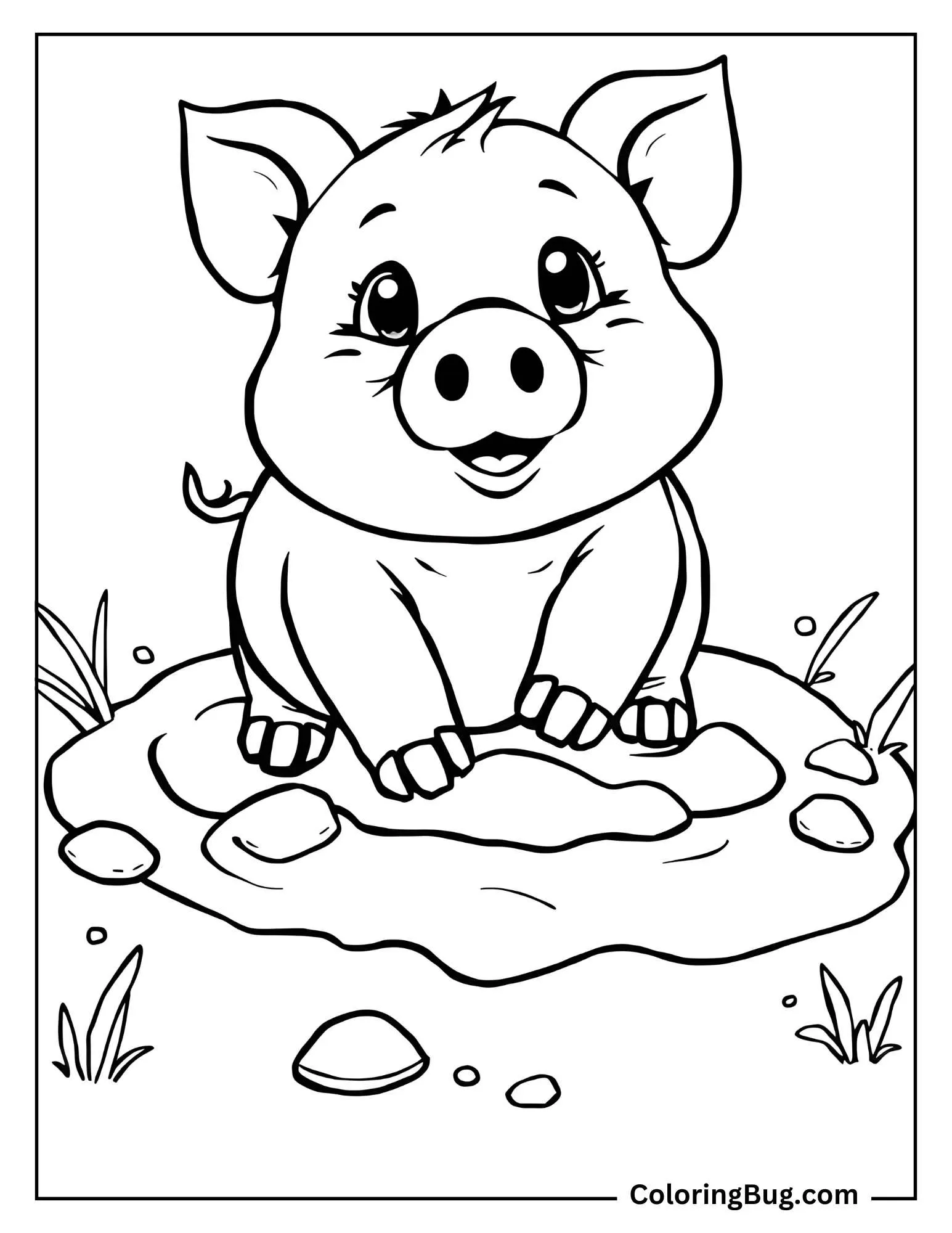 Baby Pig Rolling in the Mud Coloring Sheet