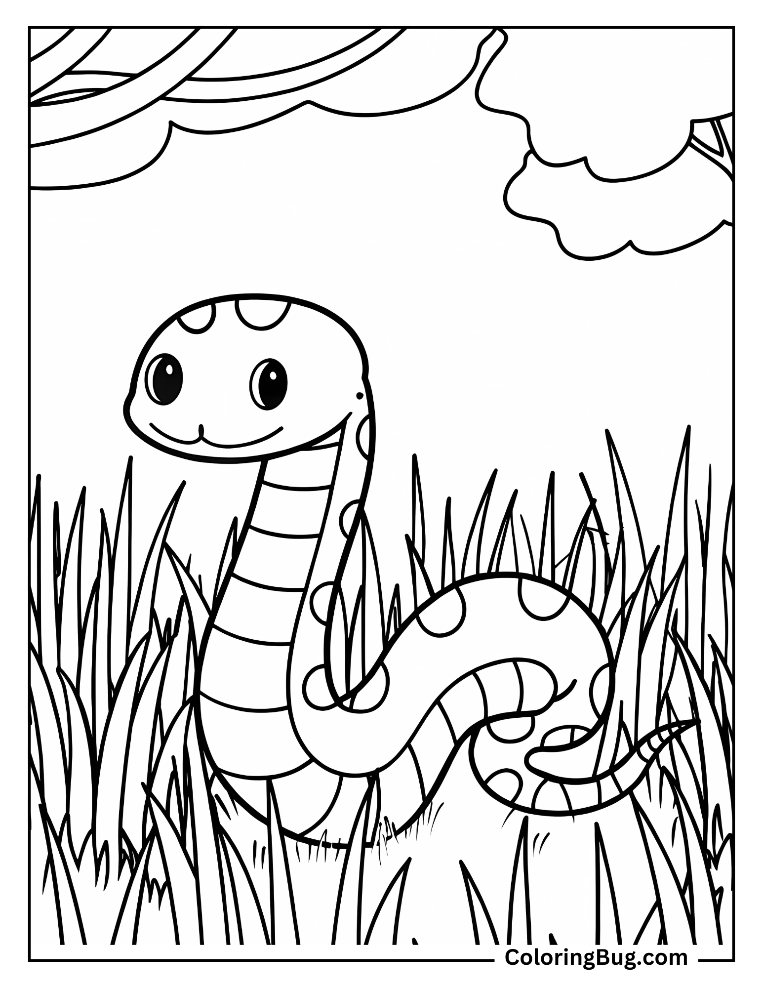 Baby Snake Slithering Through the Grass Coloring Sheet