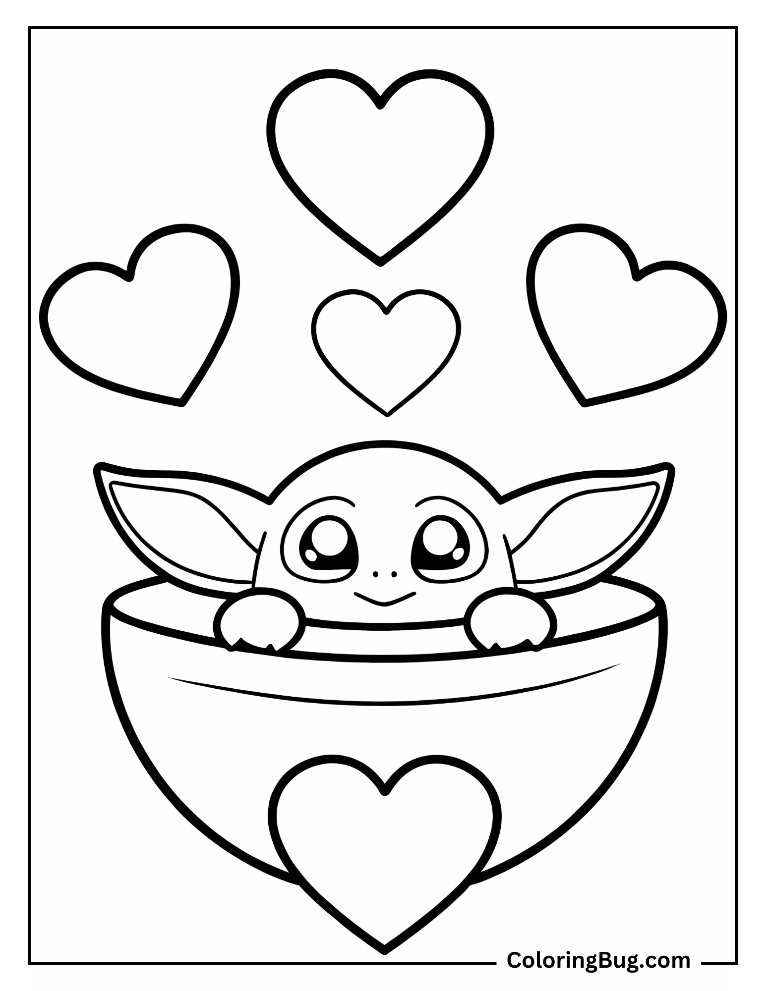 Baby Yoda With Hearts Coloring sheet