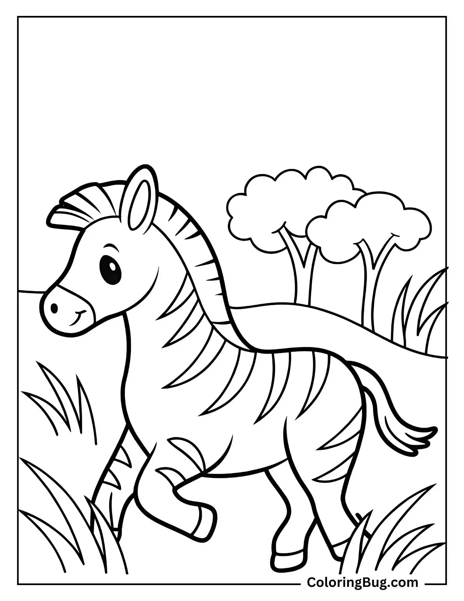 Baby Zebra Running on Savanna Coloring Sheet 