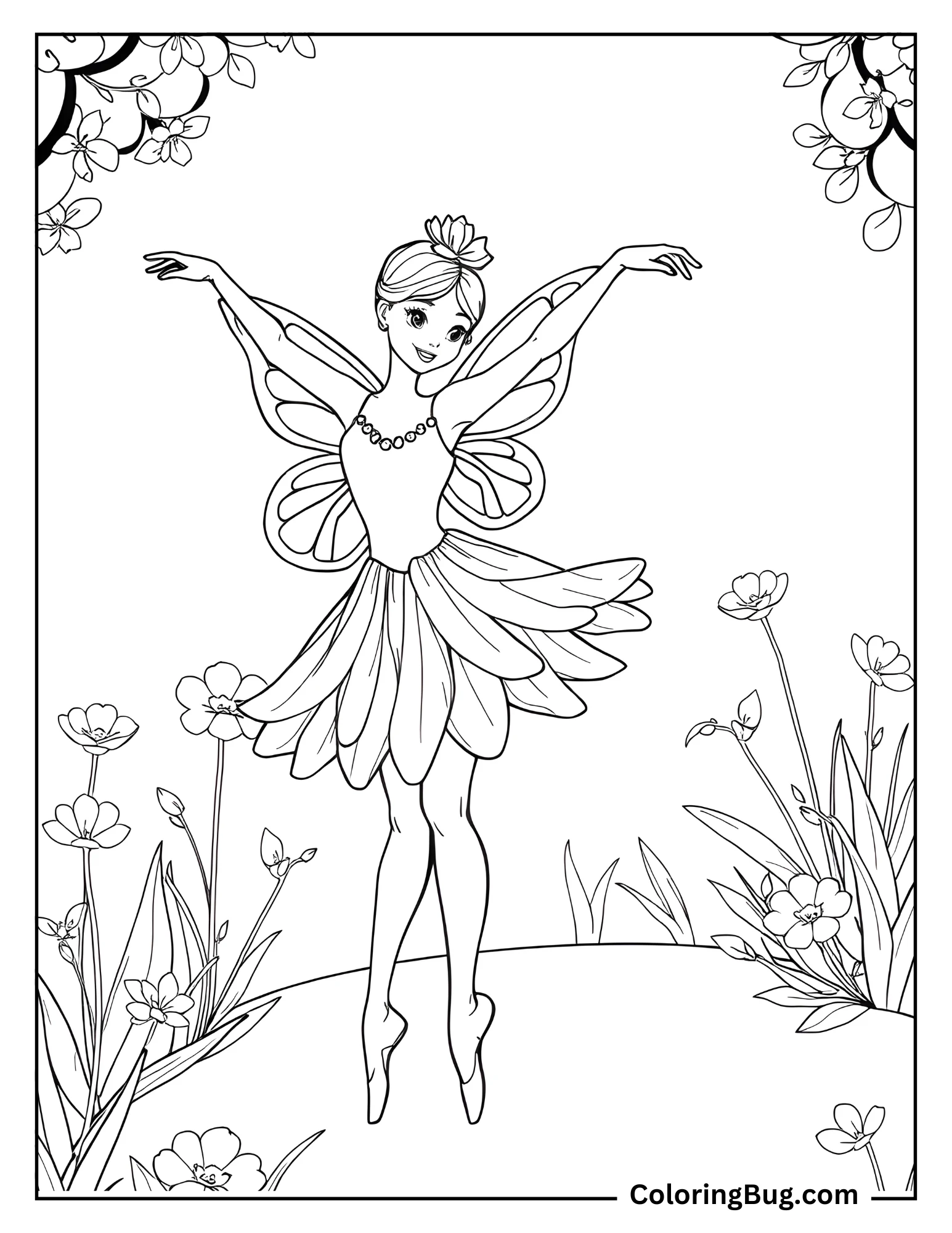 Ballerina With Butterfly Wings, Dancing in Garden Coring Sheet