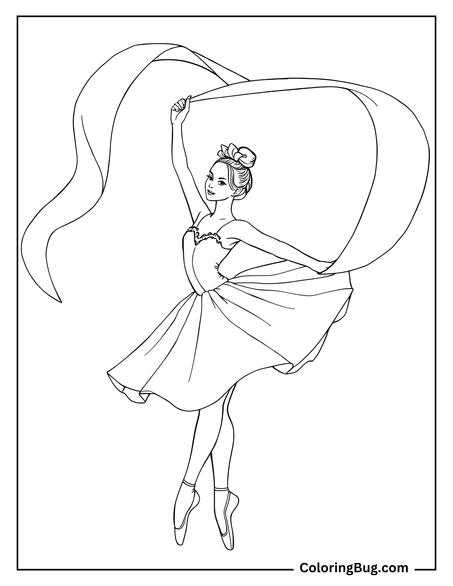 Ballet Dancer with Ribbon Twirl Coloring Sheet
