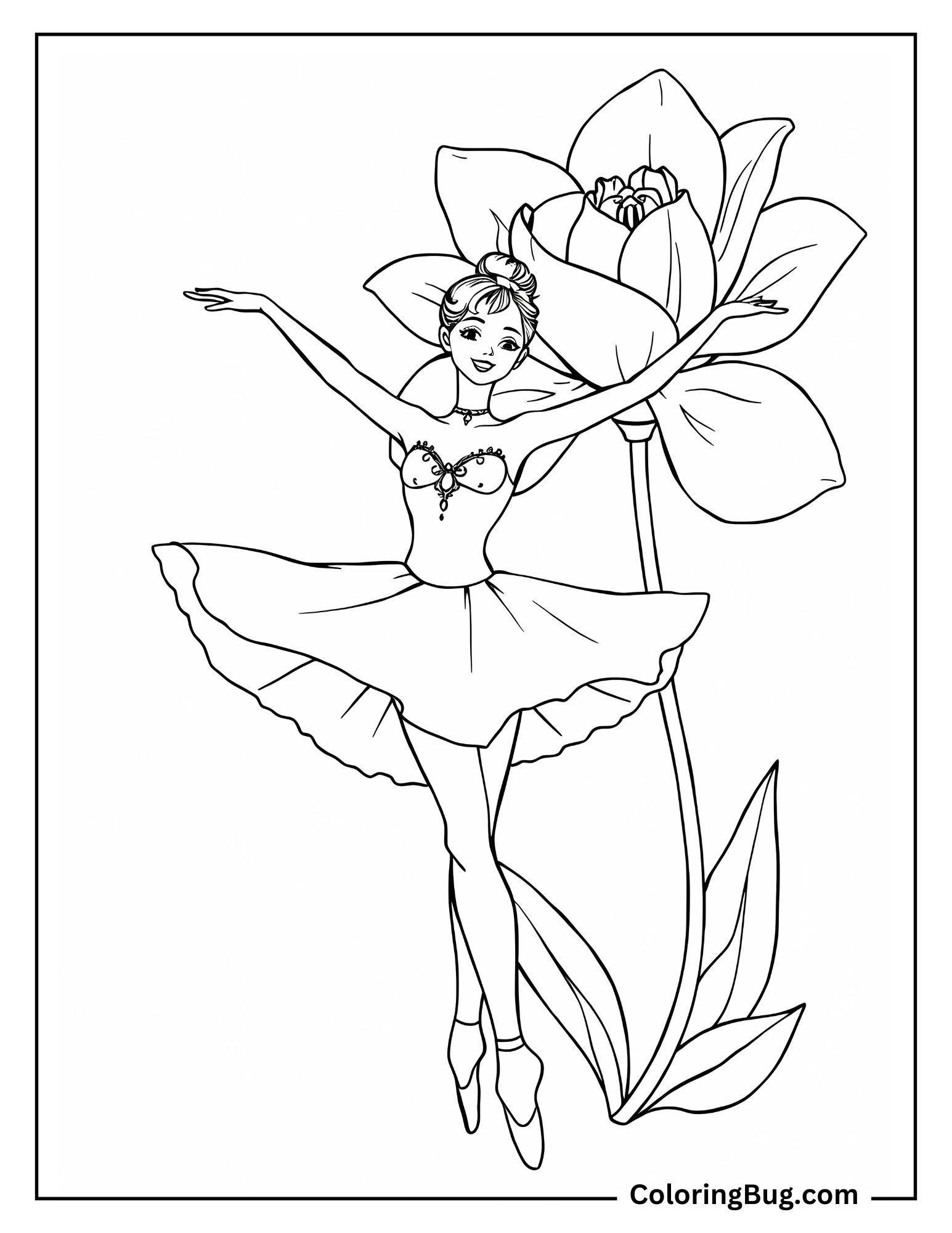 Ballet Dancer with a Giant Flower Coloring Sheet