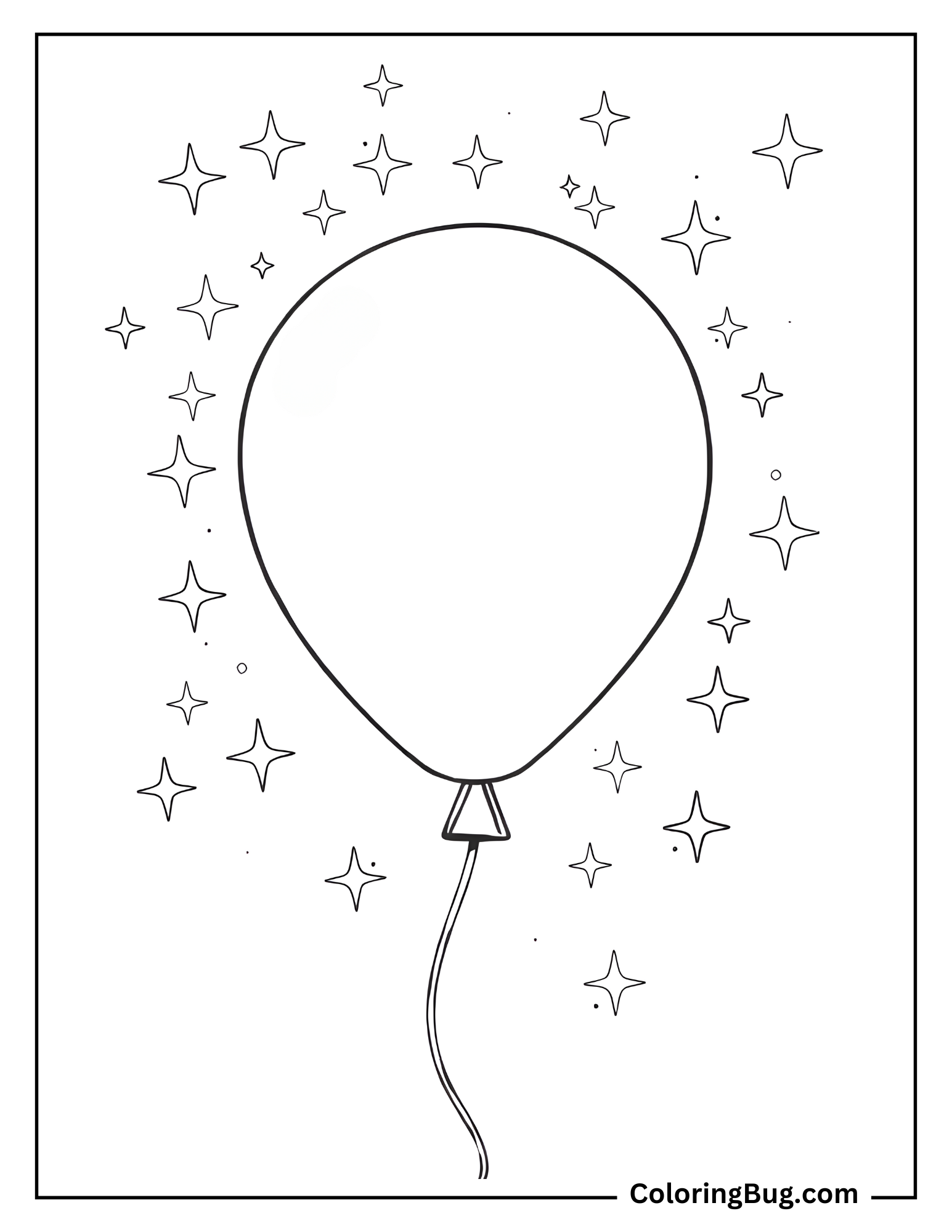 Balloon Surrounded By Sparkling Fairy Dust Coloring Sheet