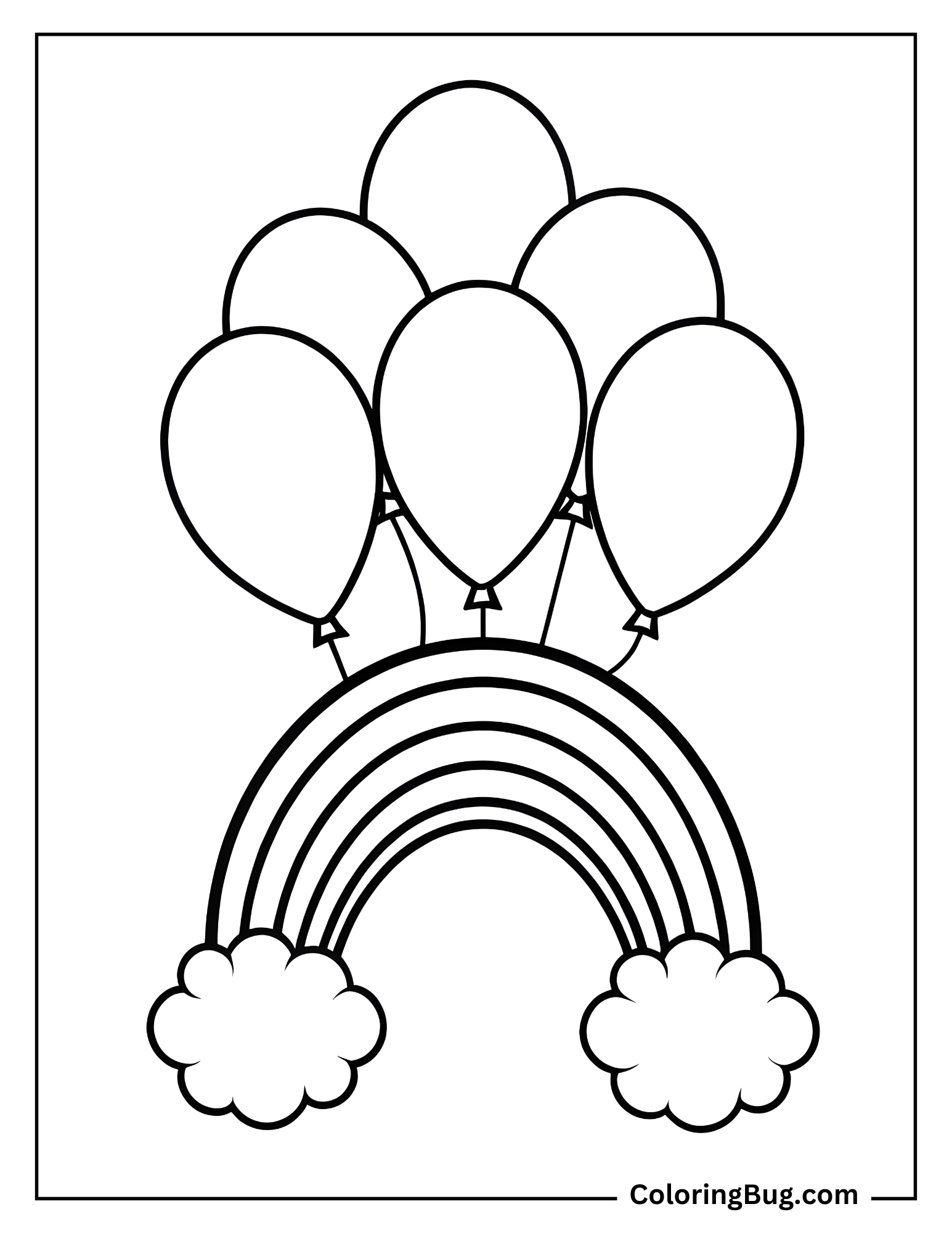 Balloons Around Rainbow Coloring Sheet