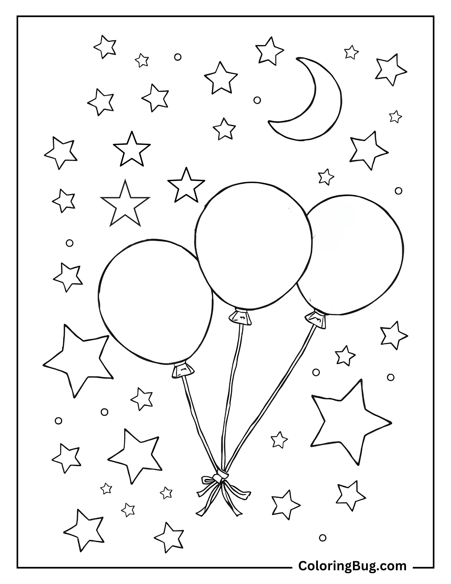 Balloons With Stars And Moon Coloring Sheet