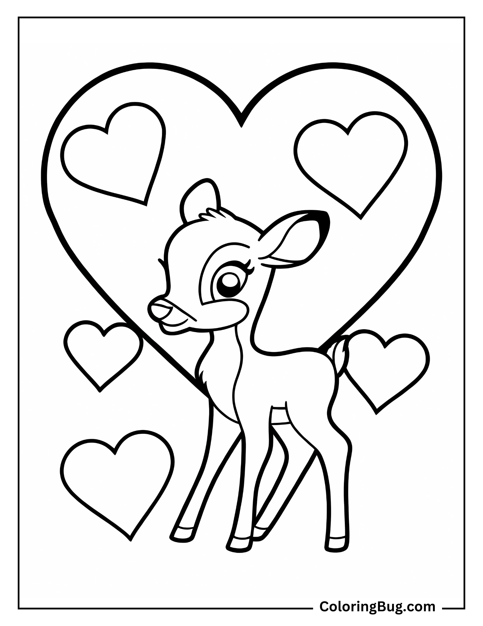 Bambi With Hearts Coloring sheet
