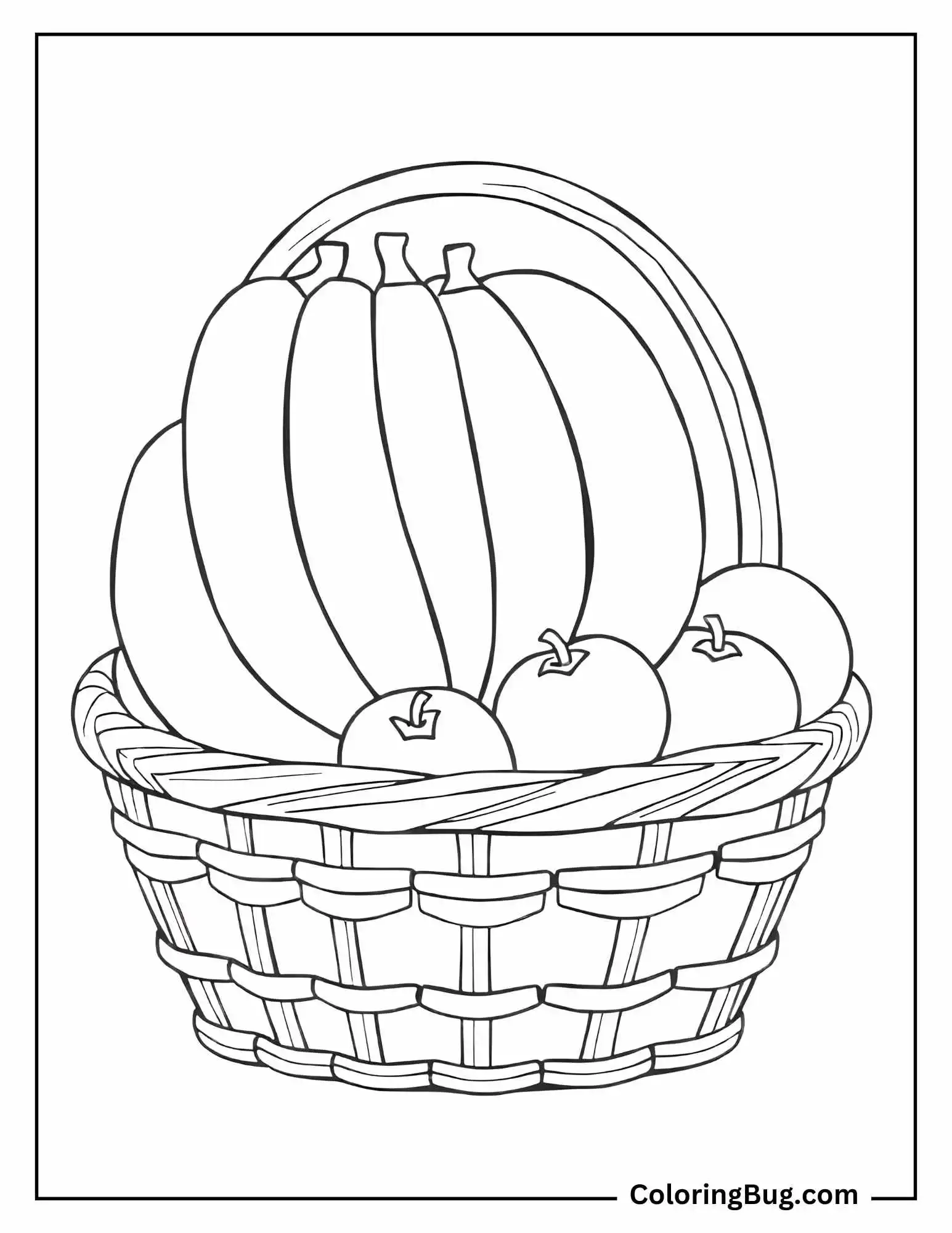 Bananas in Fruit Basket With Other Fruits coloring Sheet