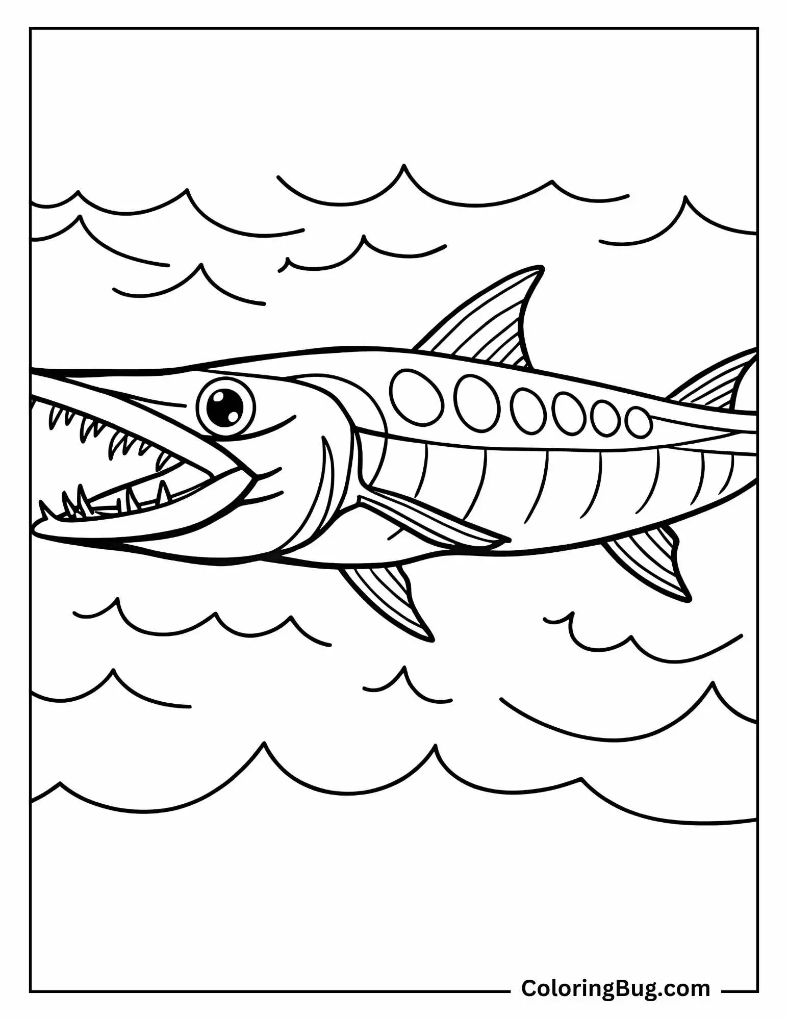 Barracuda With Its Sharp Teeth Gleaming Coloring Sheet