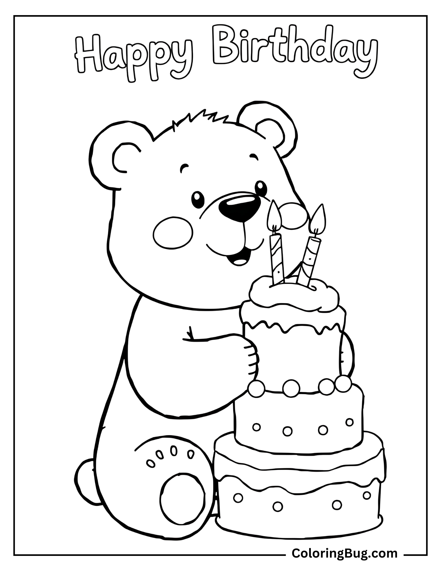 Bear Celebrating Birthday Coloring Sheet