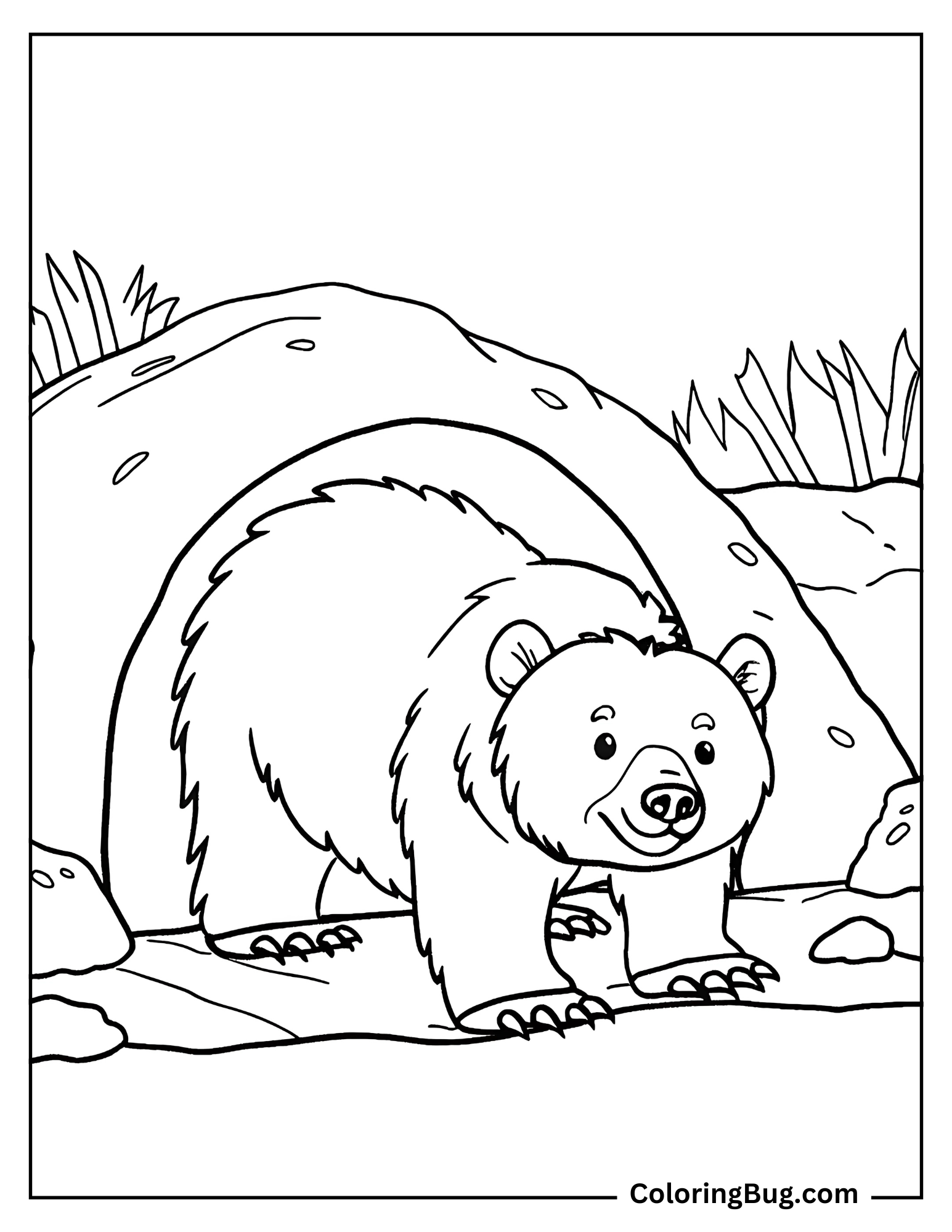 Bear Emerging From a Den coloring Sheet