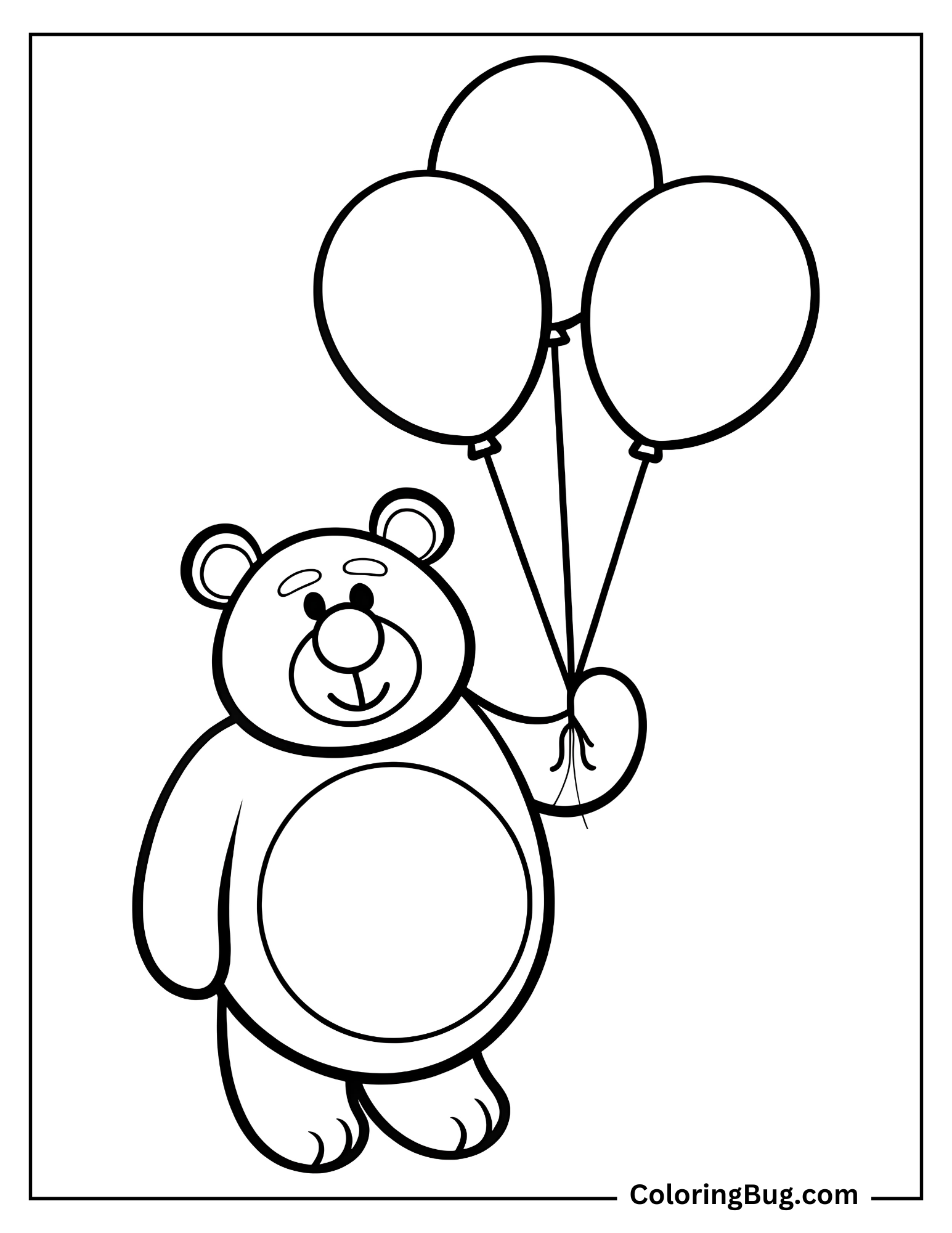Bear Holding Balloon Coloring Sheet