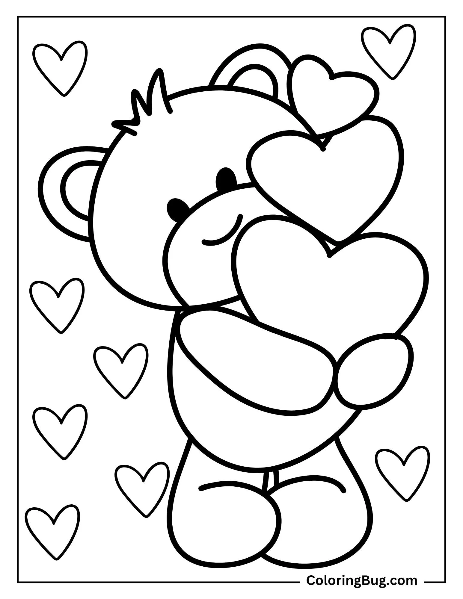 Bear Holding Hearts Coloring sheet