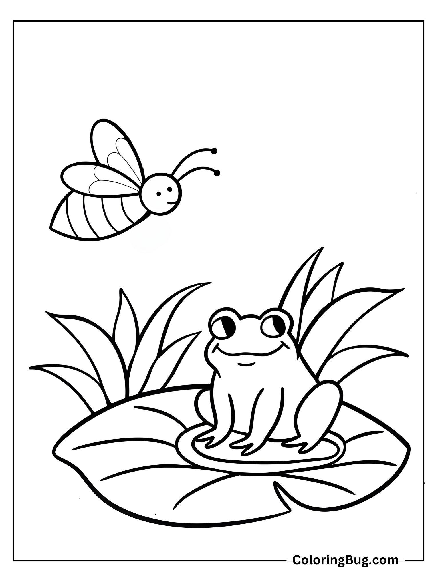 Bee Buzzing Around Frog Coloring Sheet