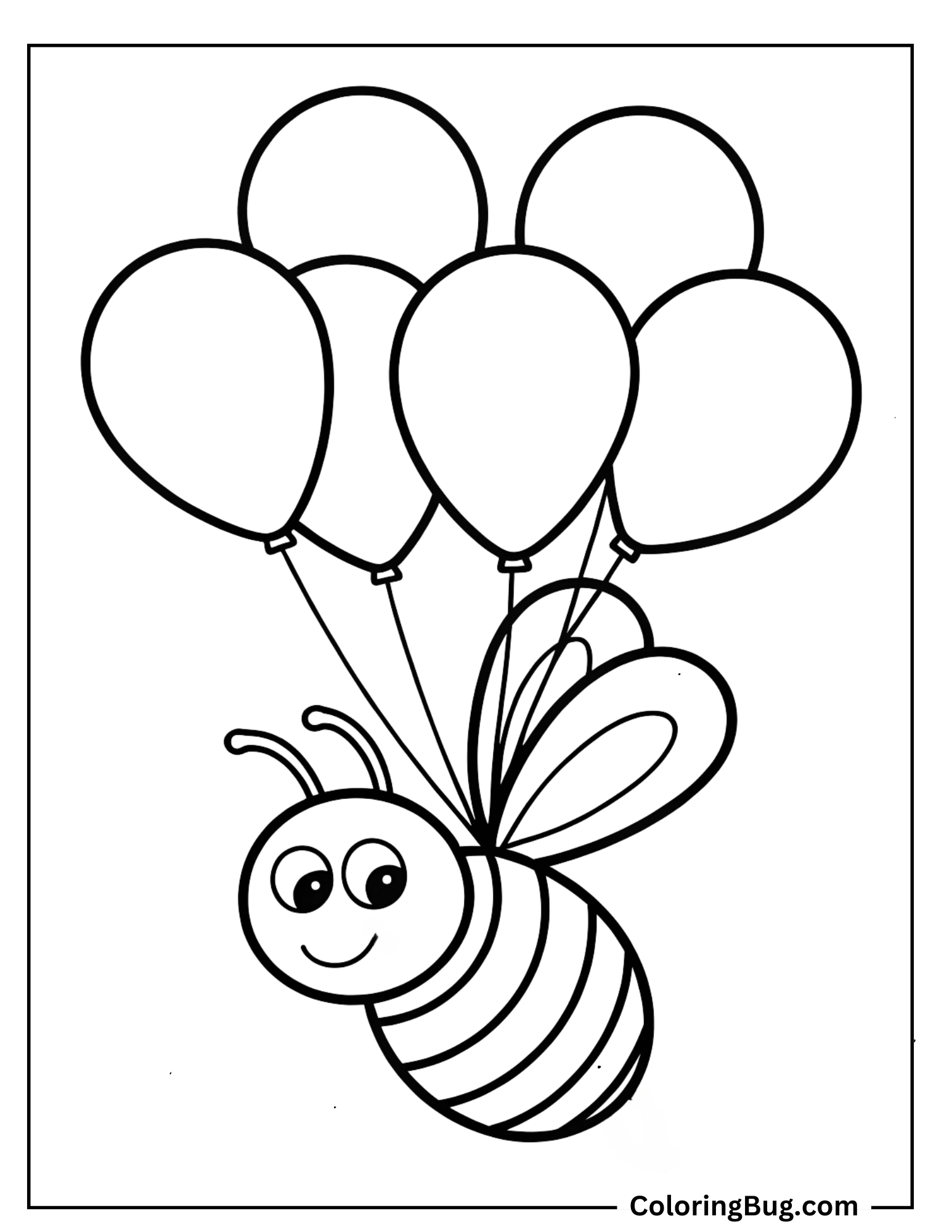 Bee Flying With Balloons Coloring Sheet