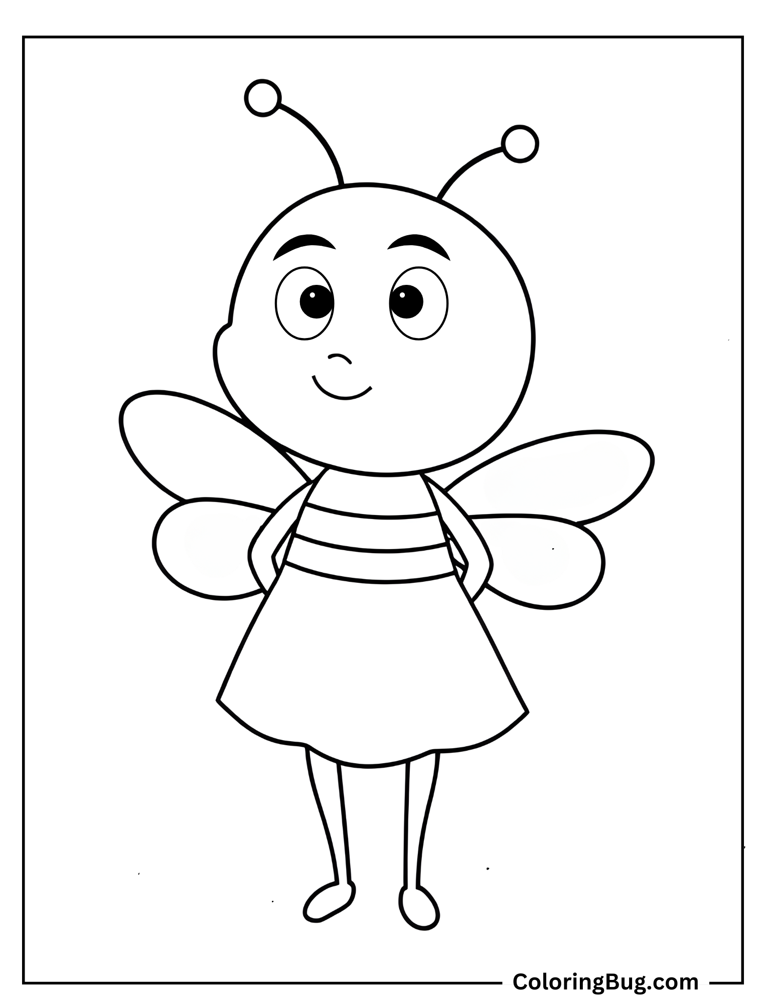 Bee In Cute Little Dress Coloring Sheet