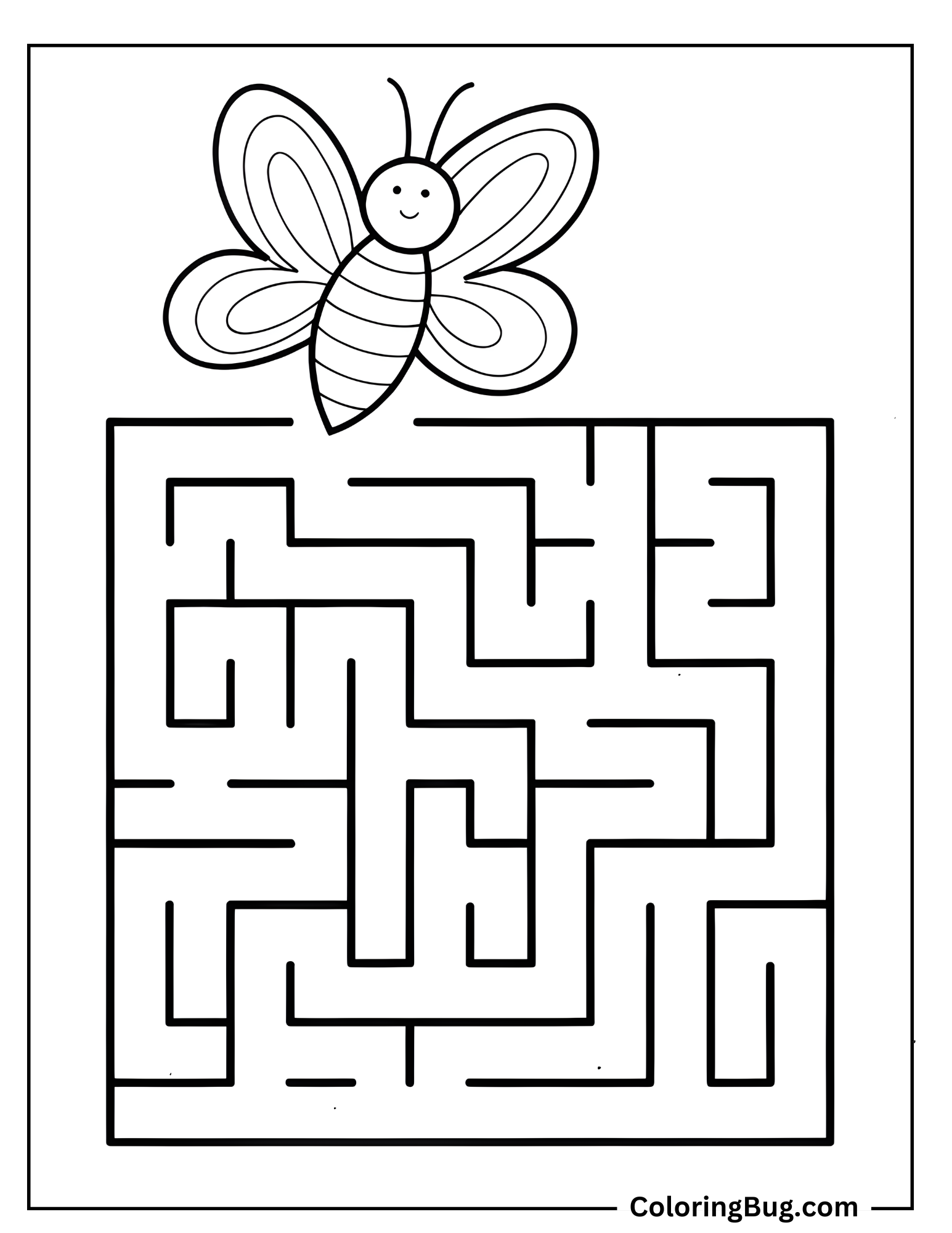 Bee In Fun Maze Garden Coloring Sheet