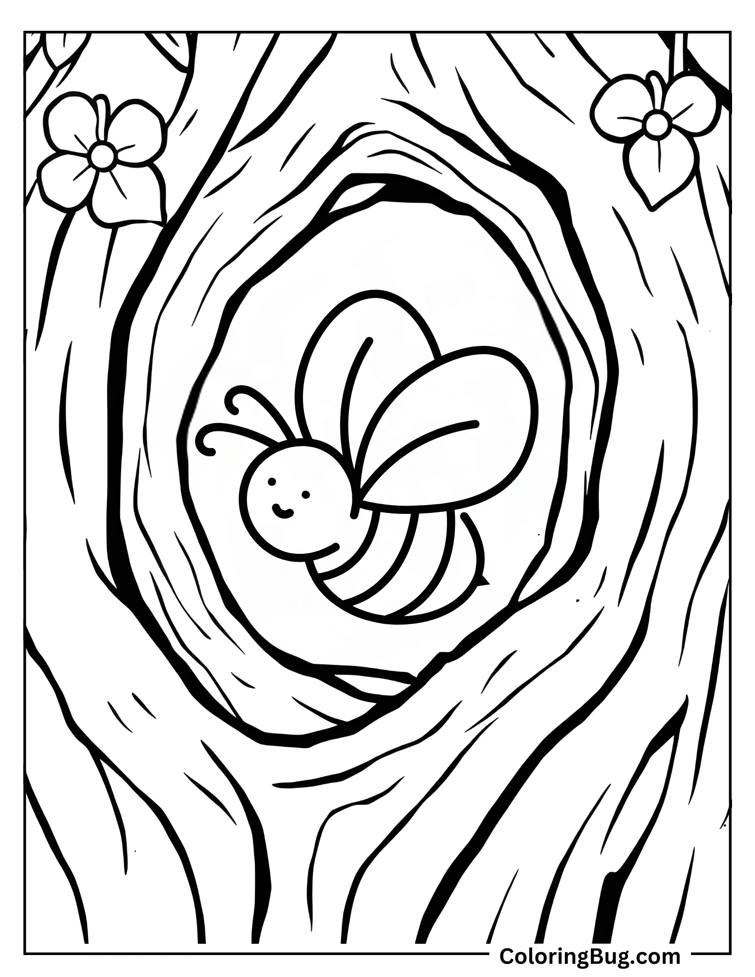 Bee Inside Cozy Tree Hollow Coloring Sheet