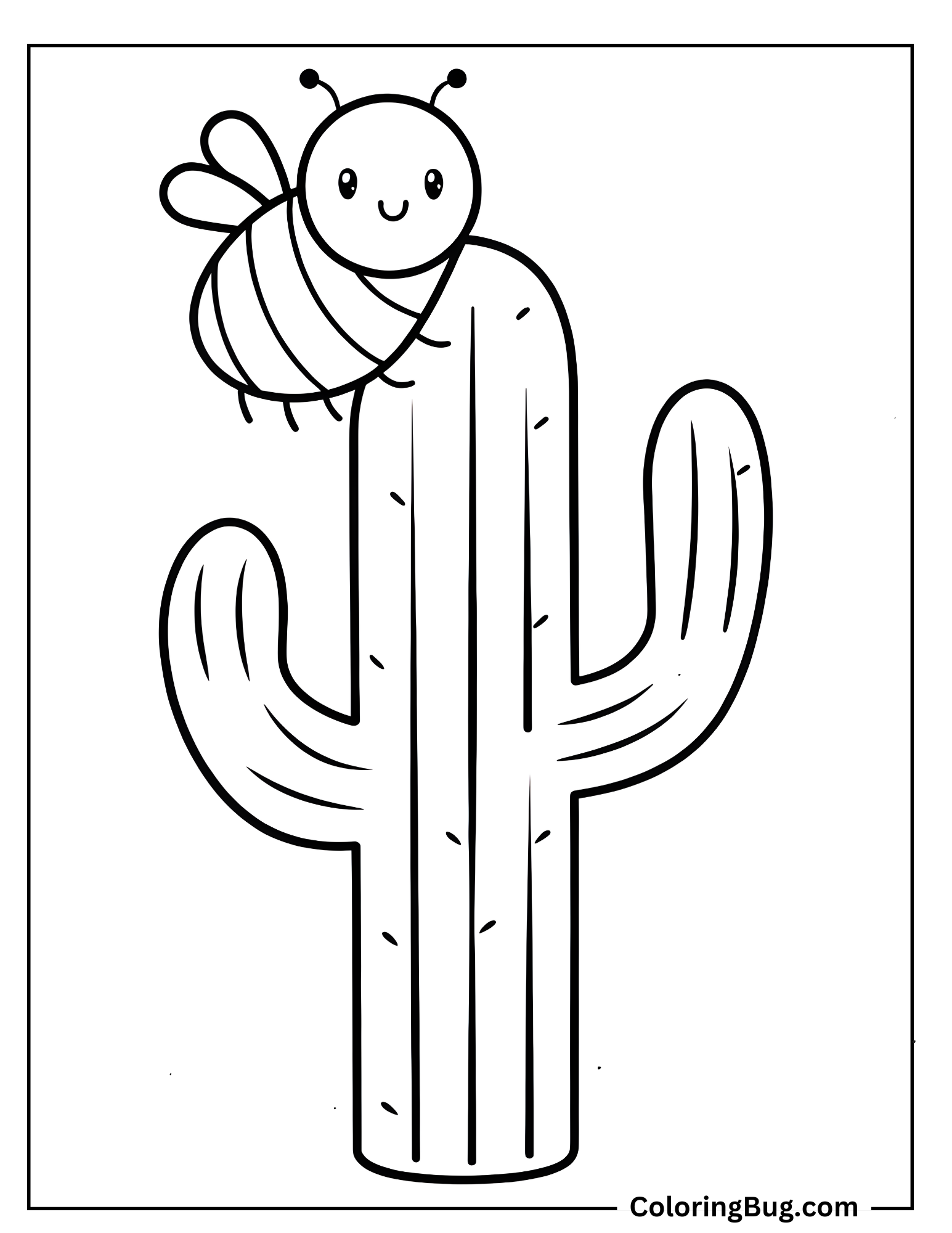 Bee Sitting On Cactus Coloring Sheet