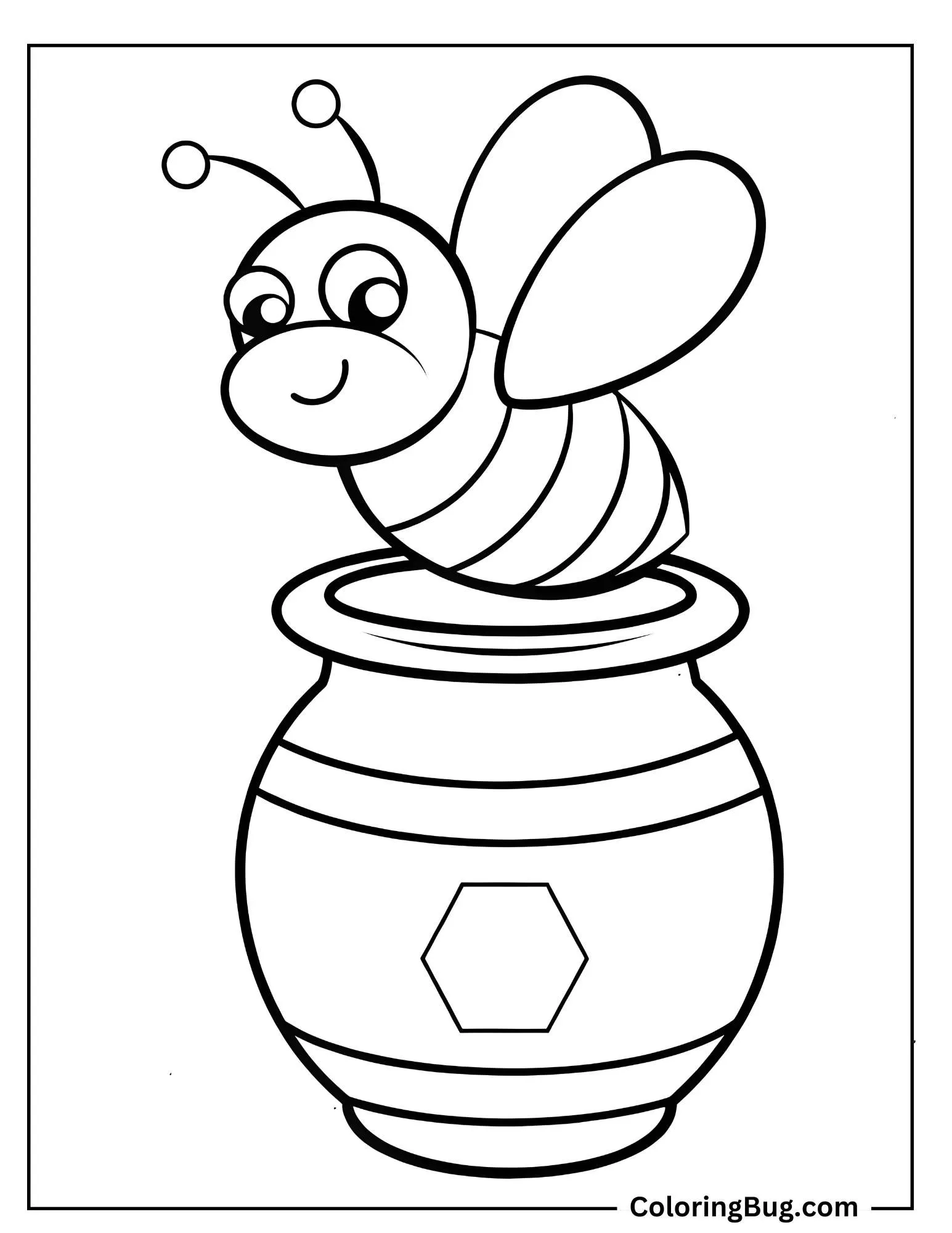 Bee Sitting On Honey Jar Coloring Sheet