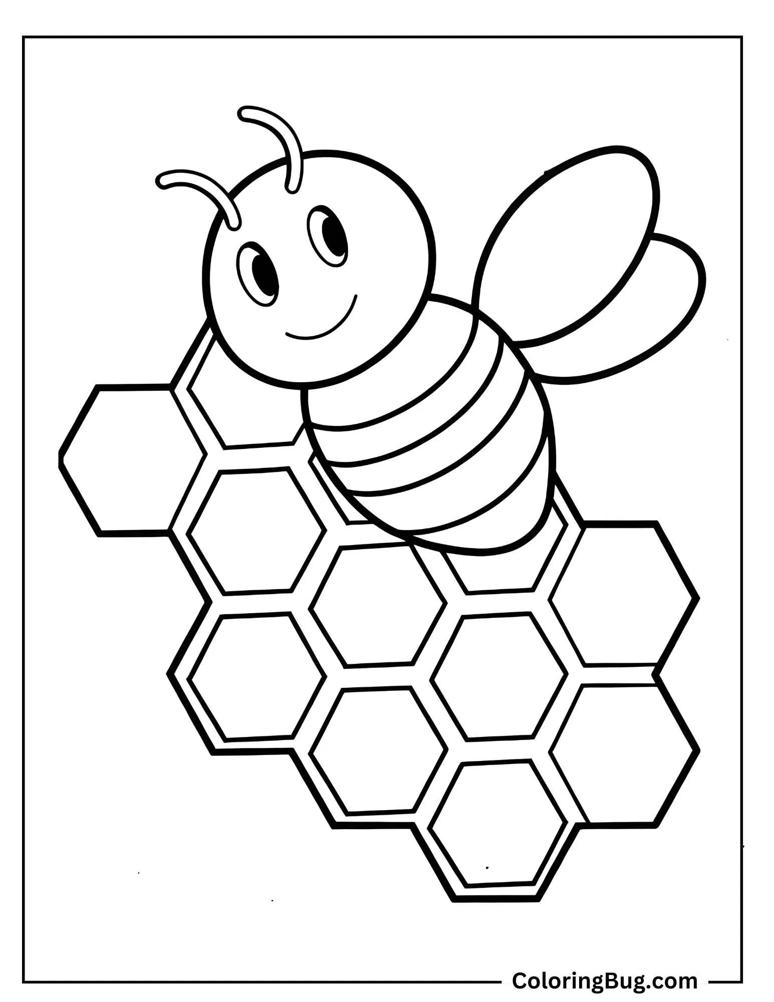 Bee Sitting On Honeycomb Coloring Sheet