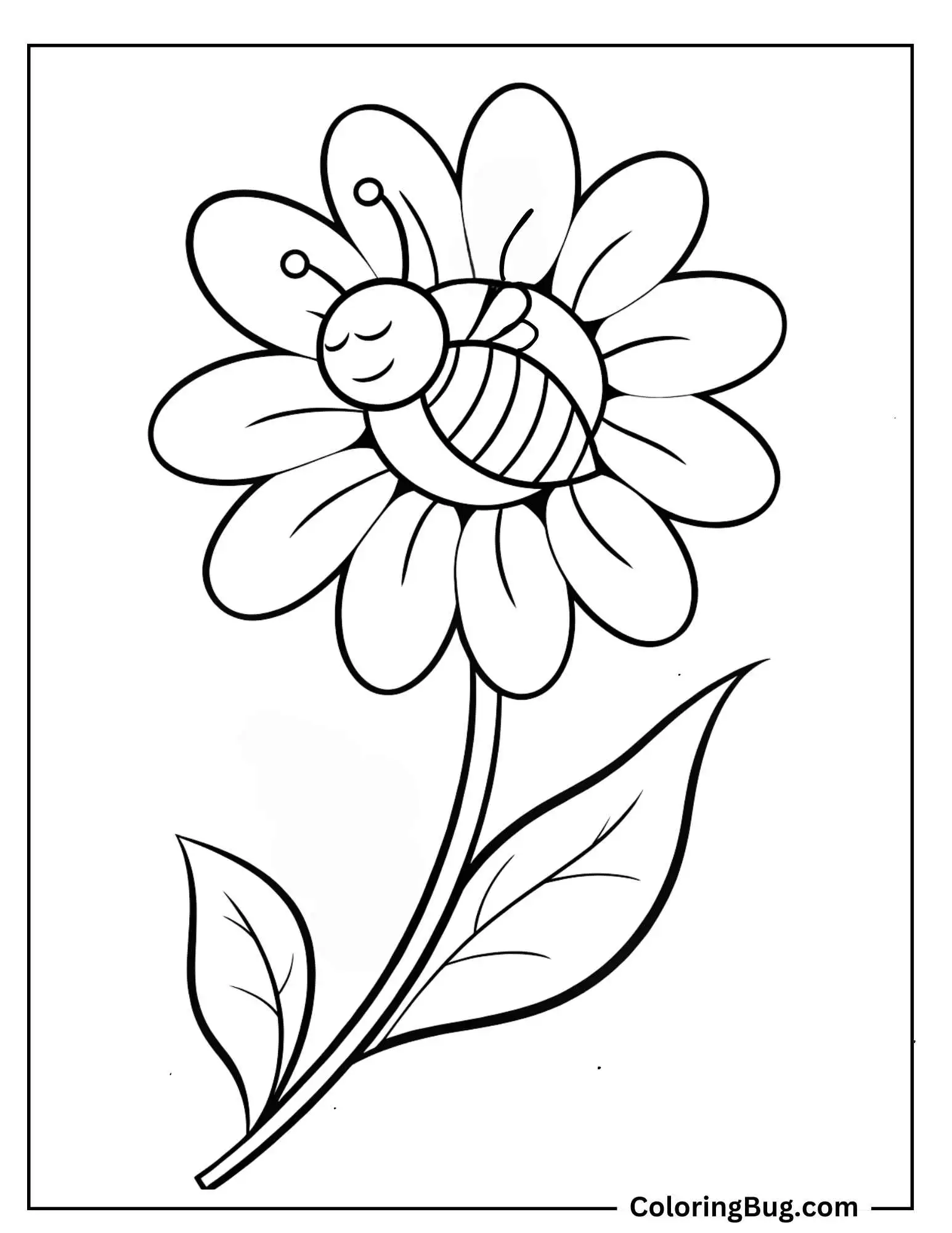 Bee Sleeping On Flower Coloring Sheet