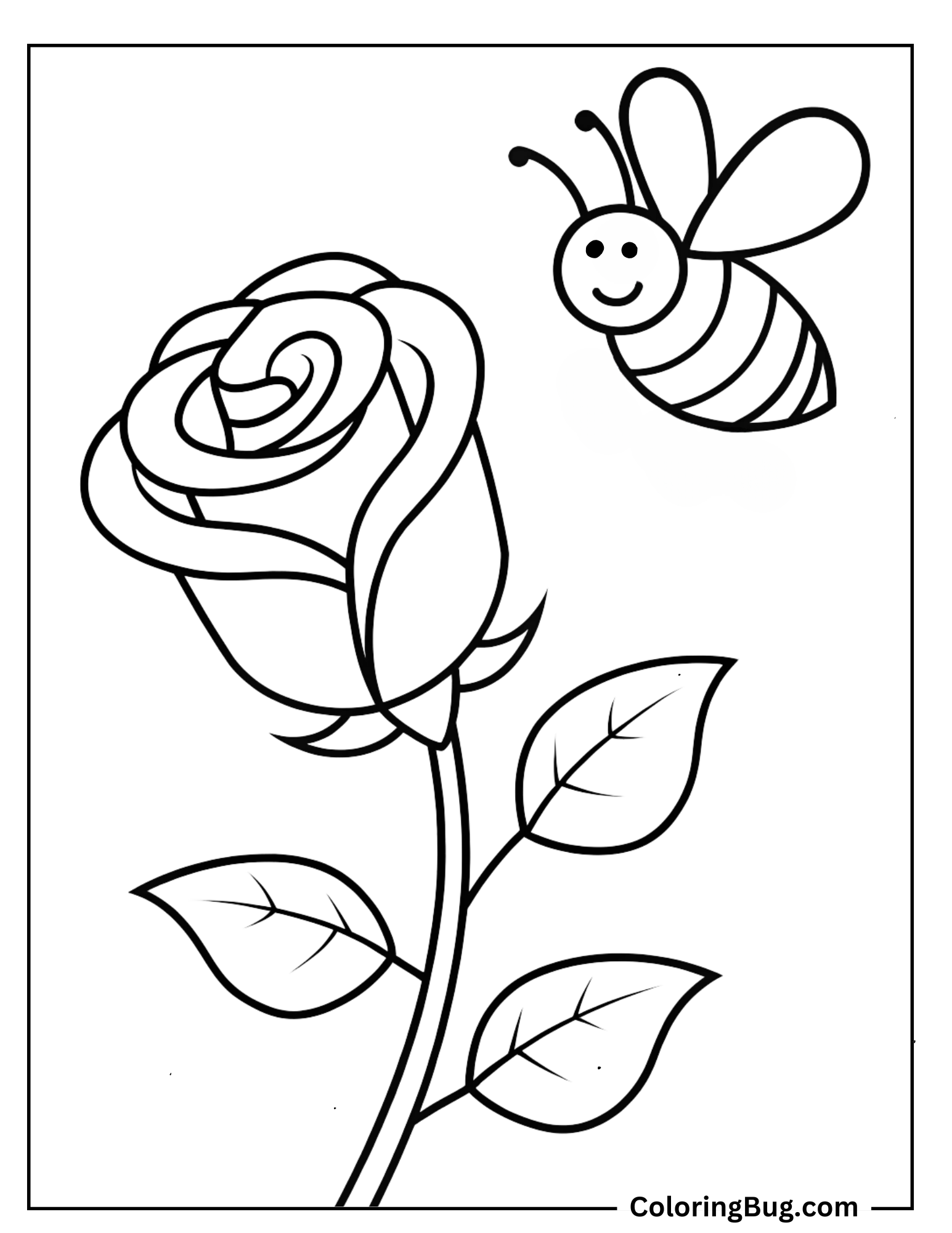 Bee WIth Rose Coloring Sheet
