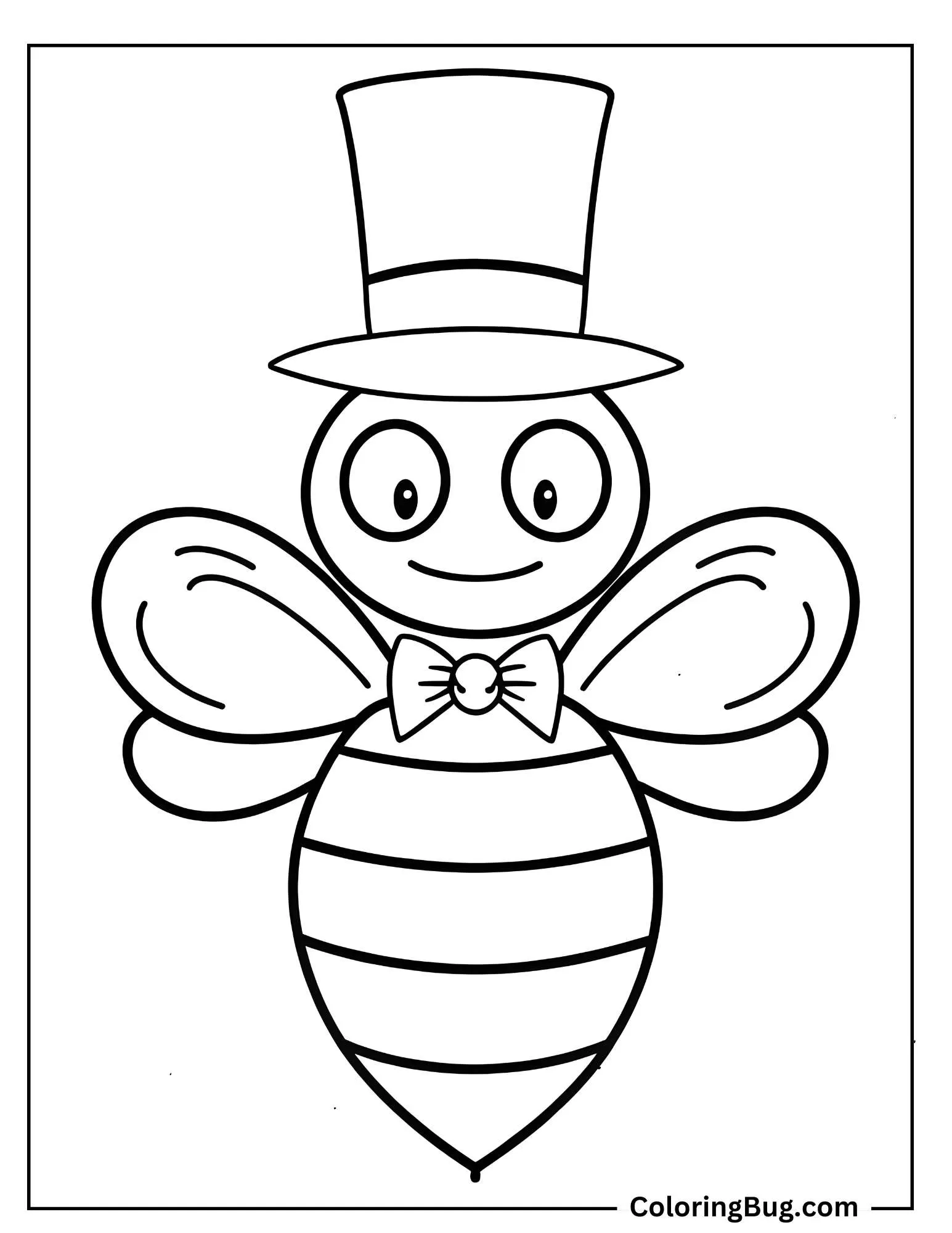Bee Wearing Top Hat And Bow Tie Coloring Sheet