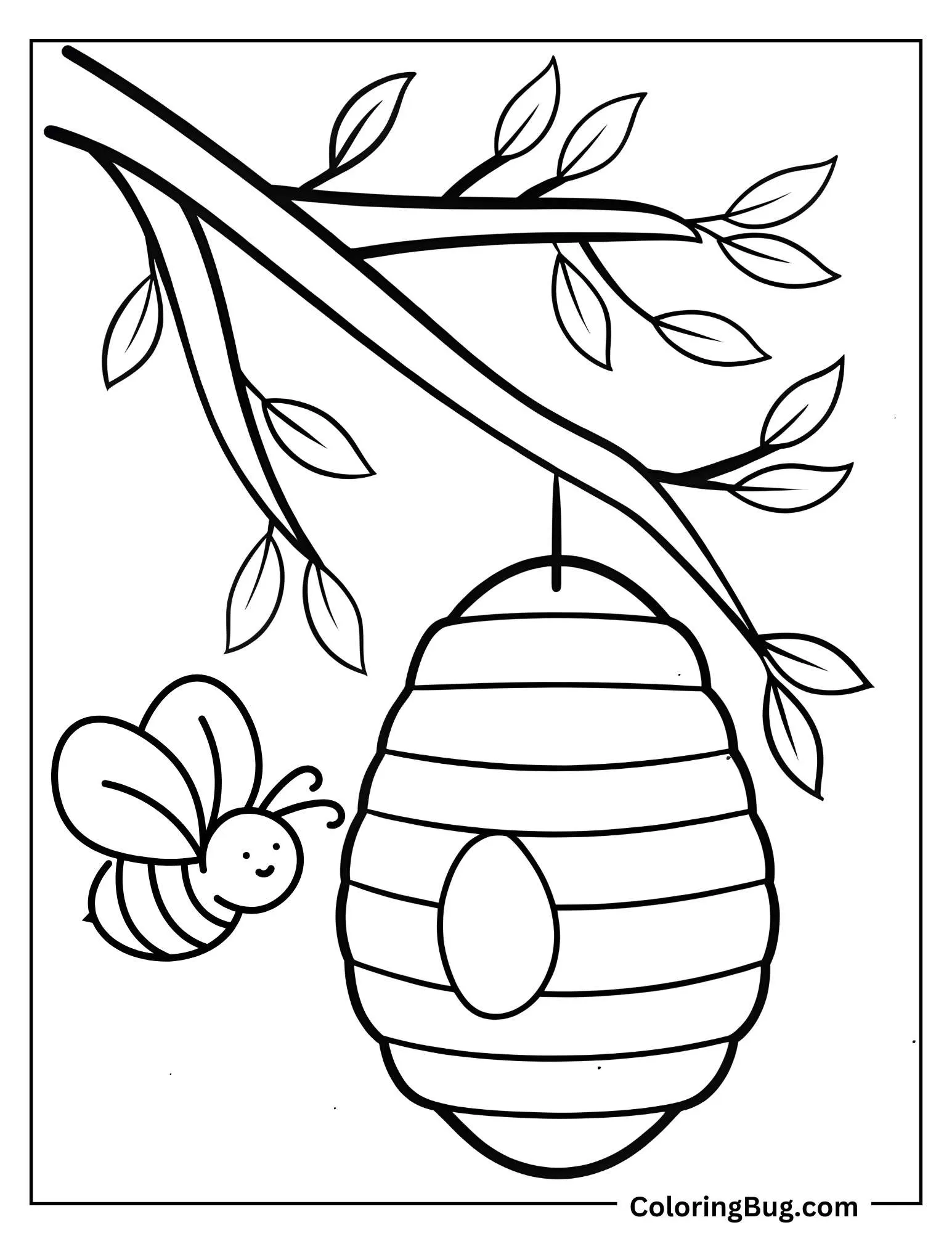 Bee With Beehive Coloring Sheet
