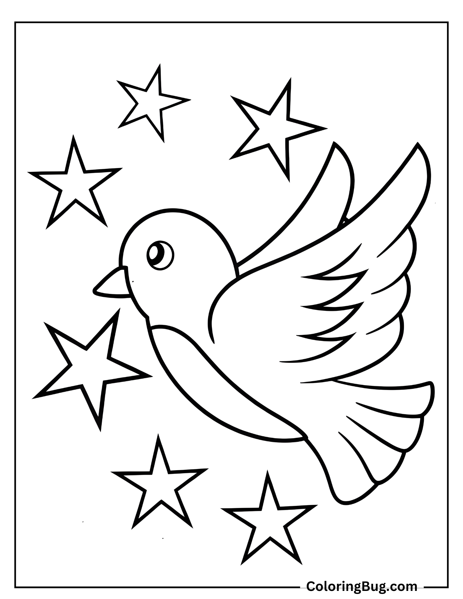 Bird Flying In The Stars Coloring Sheet