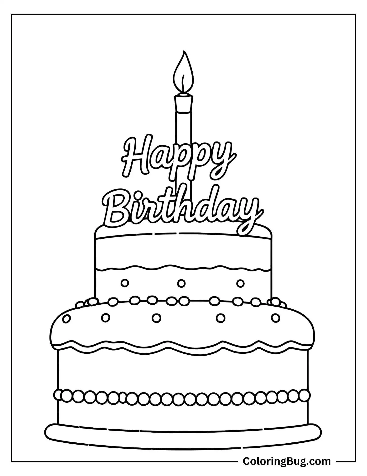 Birthday Cake With Happy Birthday Topper Coloring Sheet