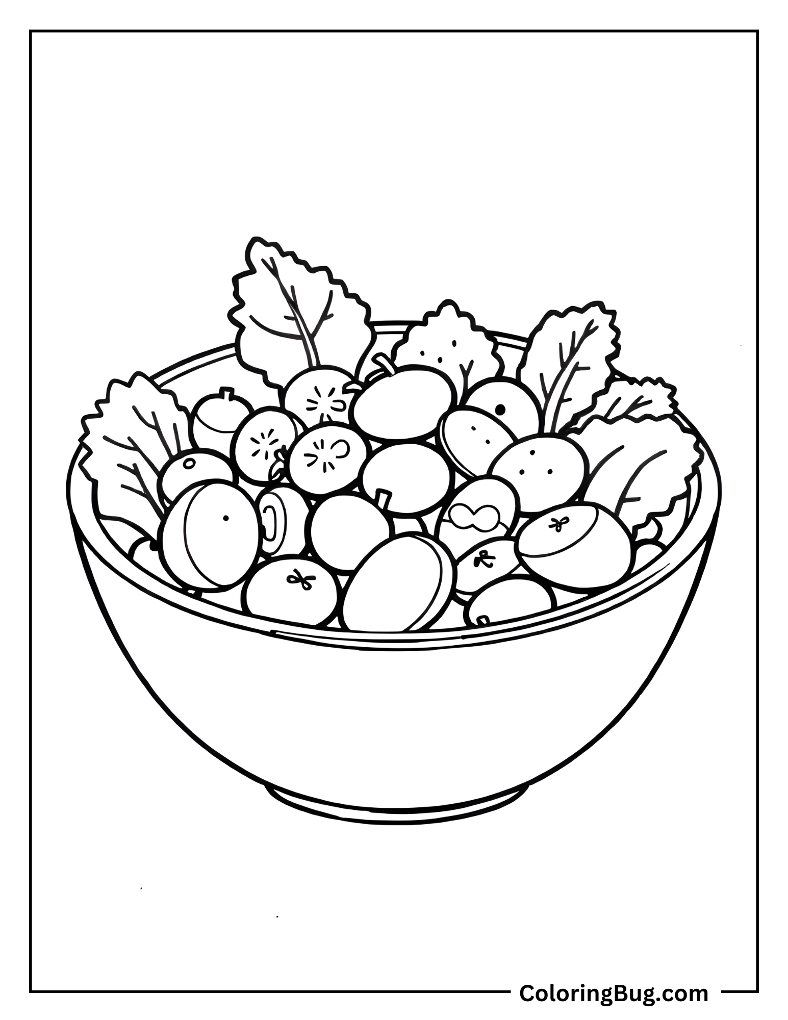 Bowl Of Chopped Vegetable Salad Coloring Sheet