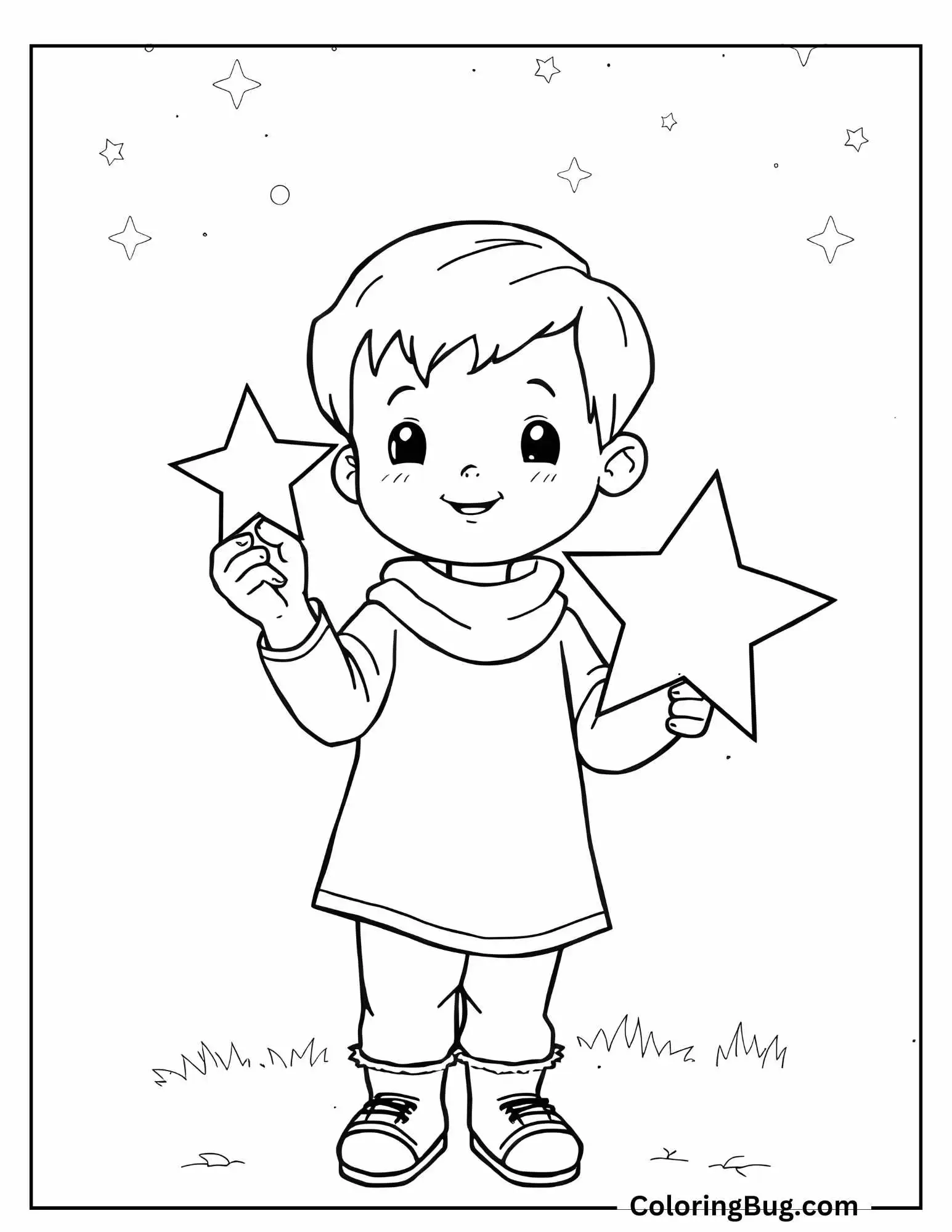 Boy Holding Star In Their Hand Coloring Sheet