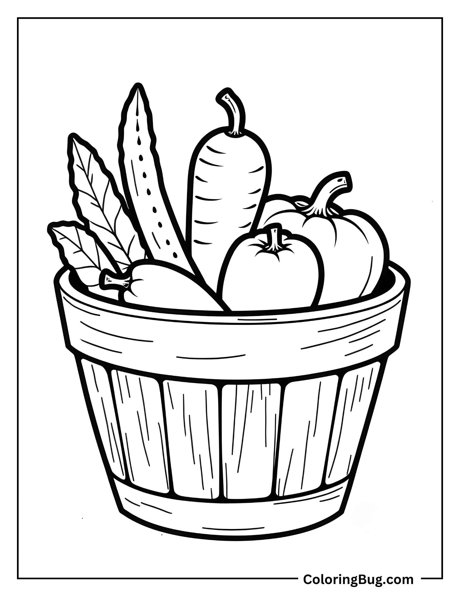 Bucket Full Of Different Vegetables Coloring Sheet