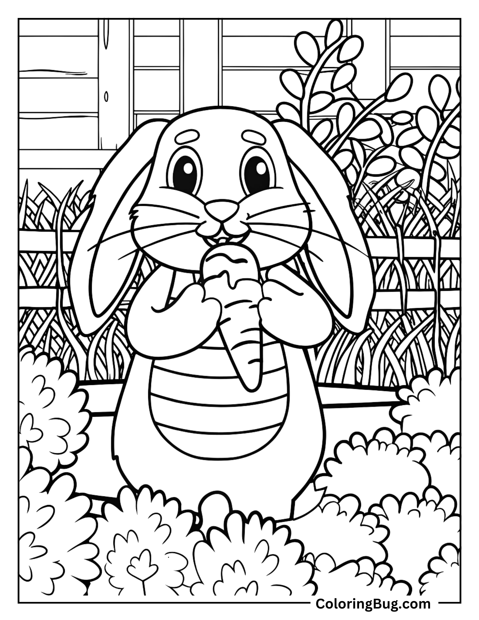 Bunny Eating Carrot Coloring Sheet