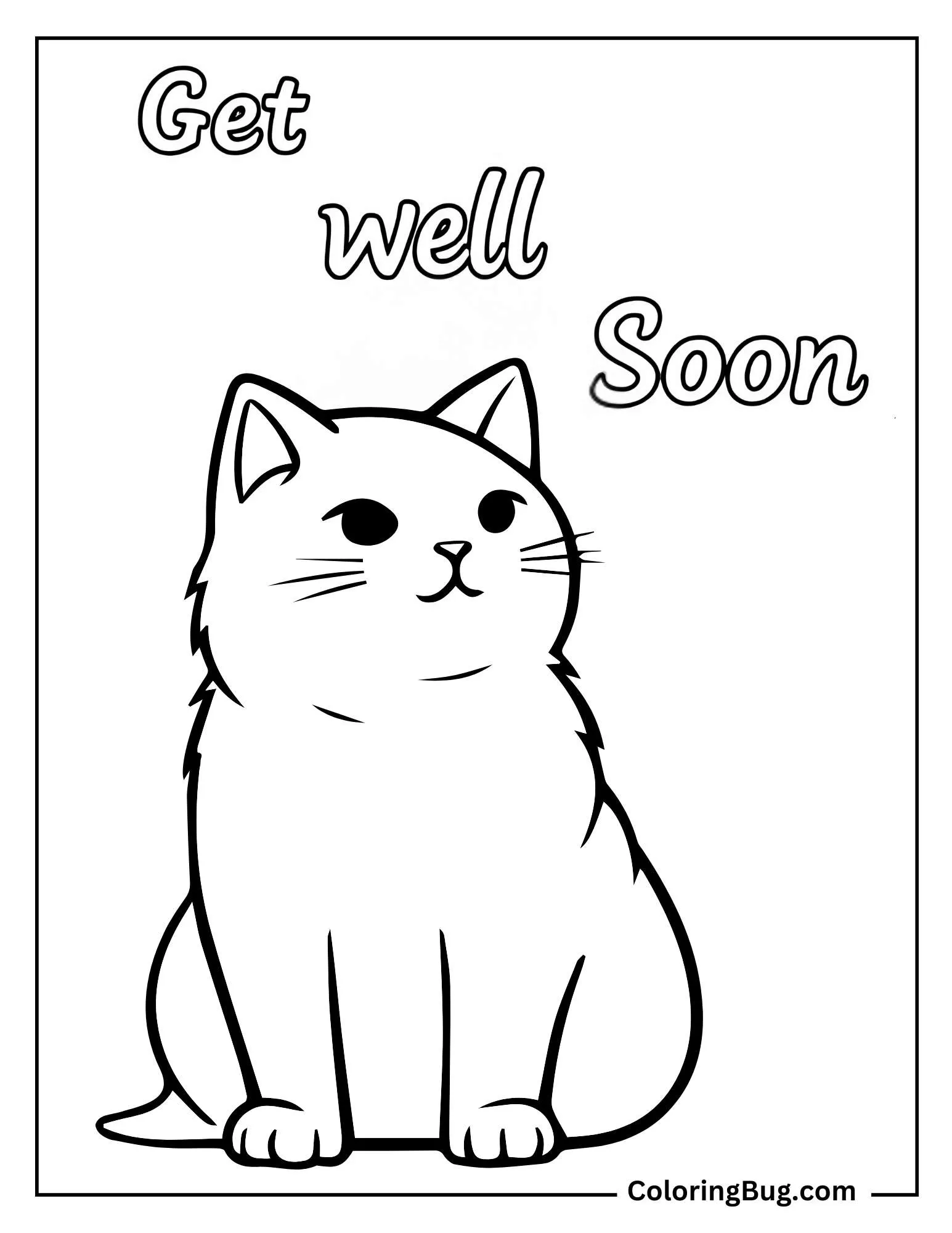Cat With Get Well Soon Text Coloring Sheet