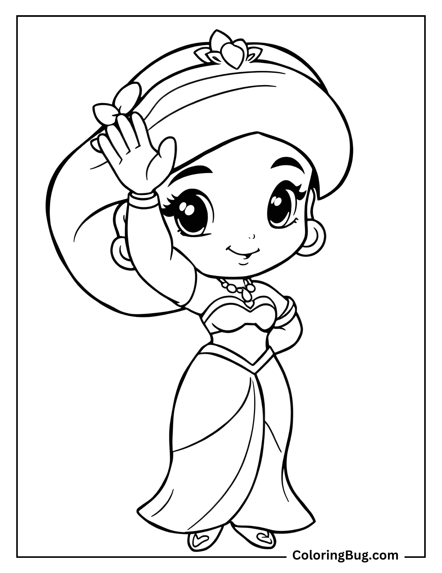 Chibi Princess Jasmine Waving coloring Sheet