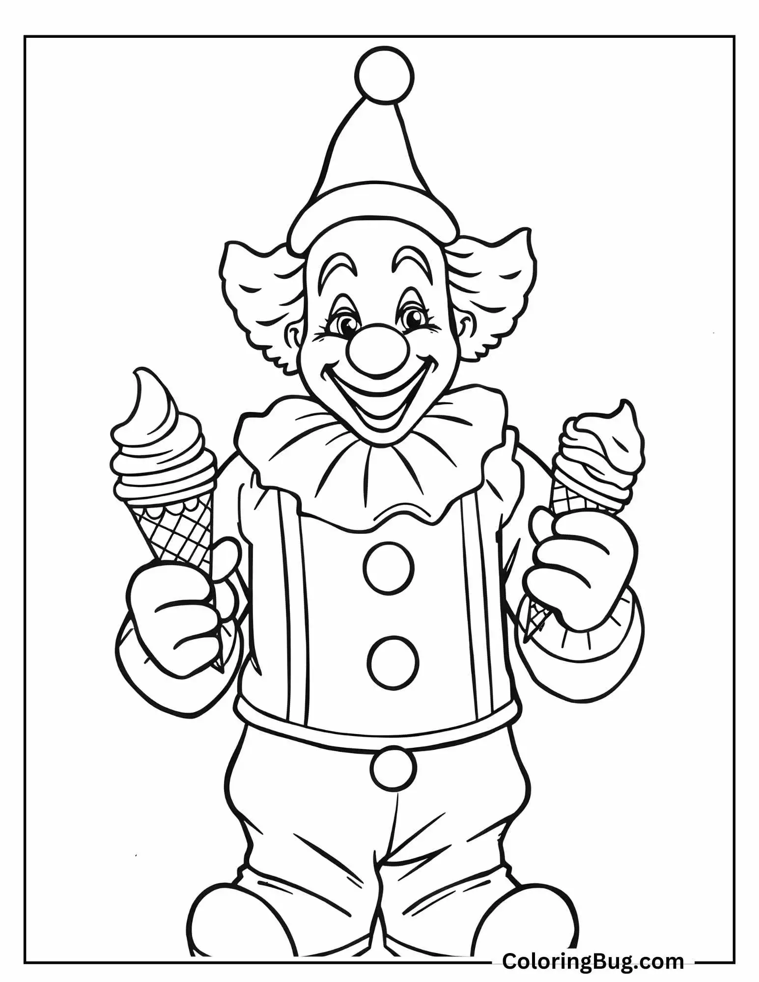 Clown Handing Out Ice Cream Cones Coloring Sheet