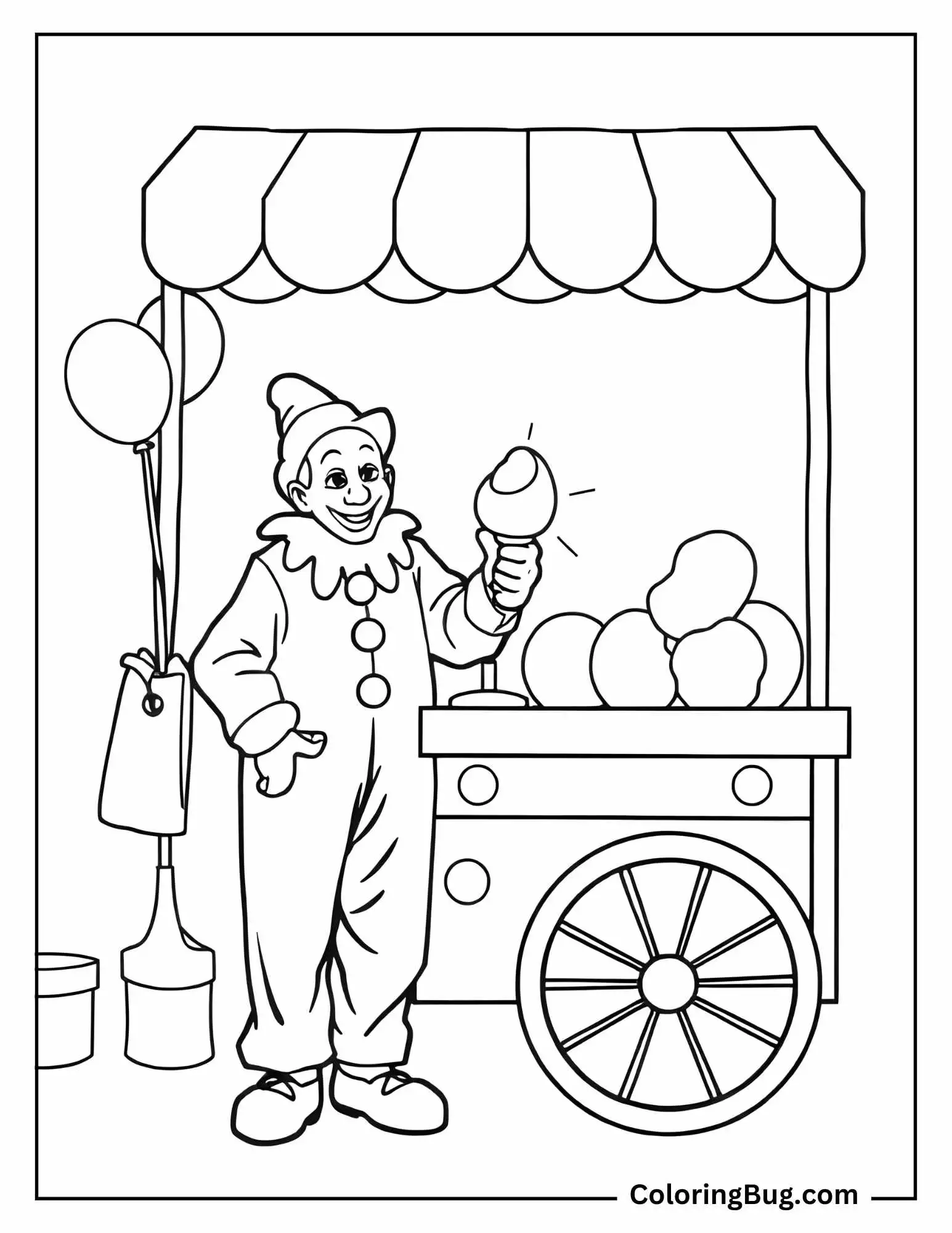 Clown Selling Cotton Candy Coloring Sheet
